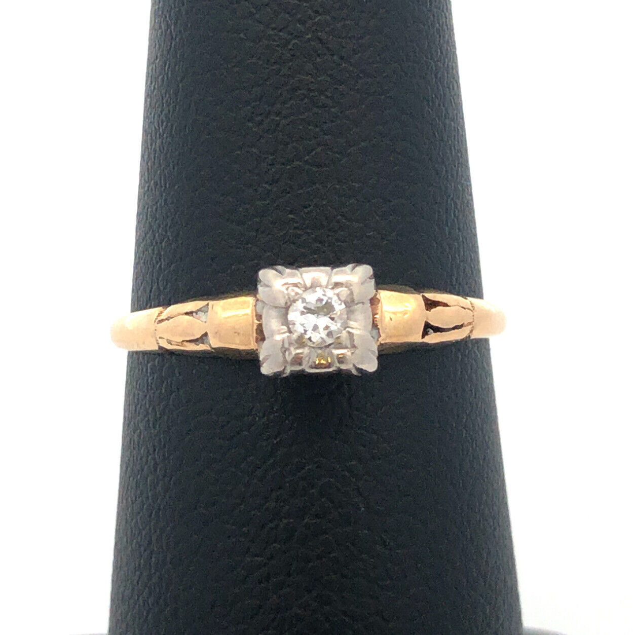 Art Nouveau Art Deco King Cut 14K Yellow Gold Diamond Solitaire Engagement Ring