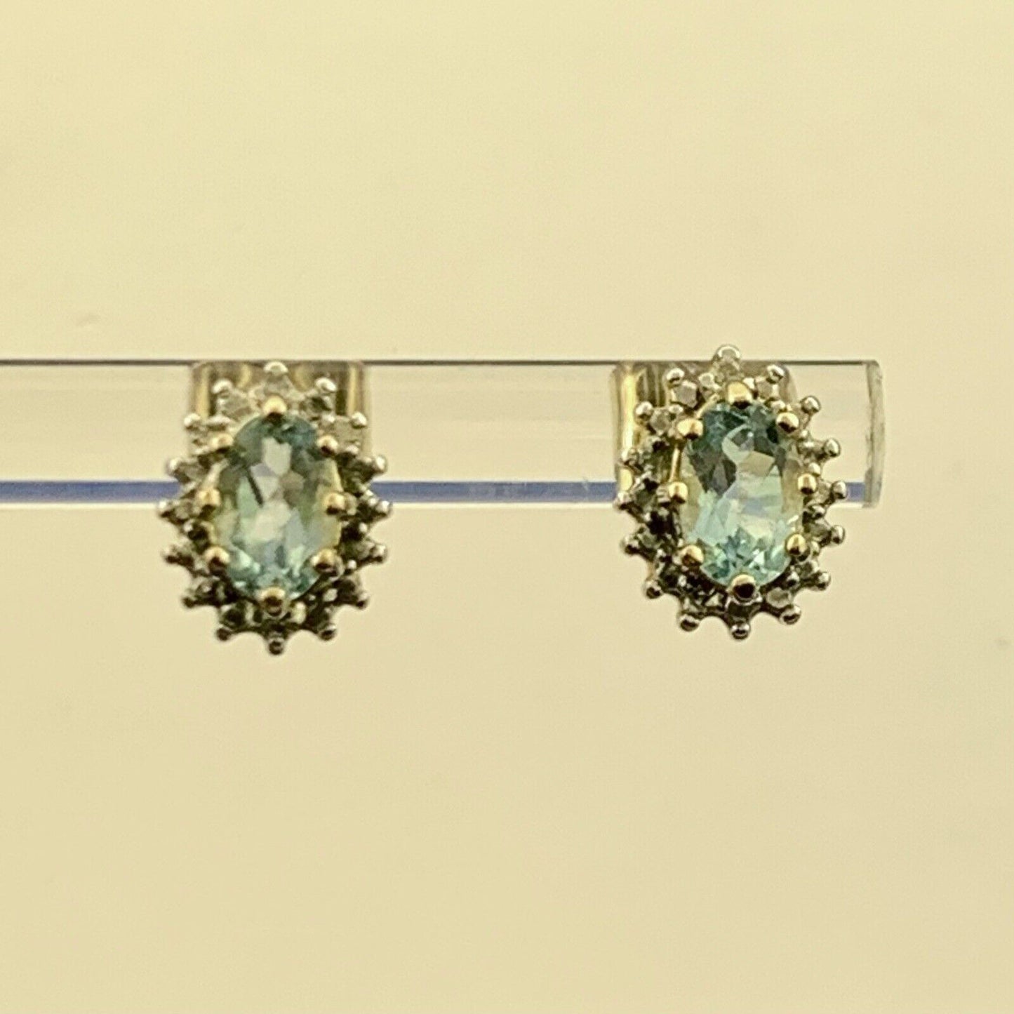 Designer 925 Sterling Silver Vermeil Two Tone Oval Blue Topaz Stud Earrings
