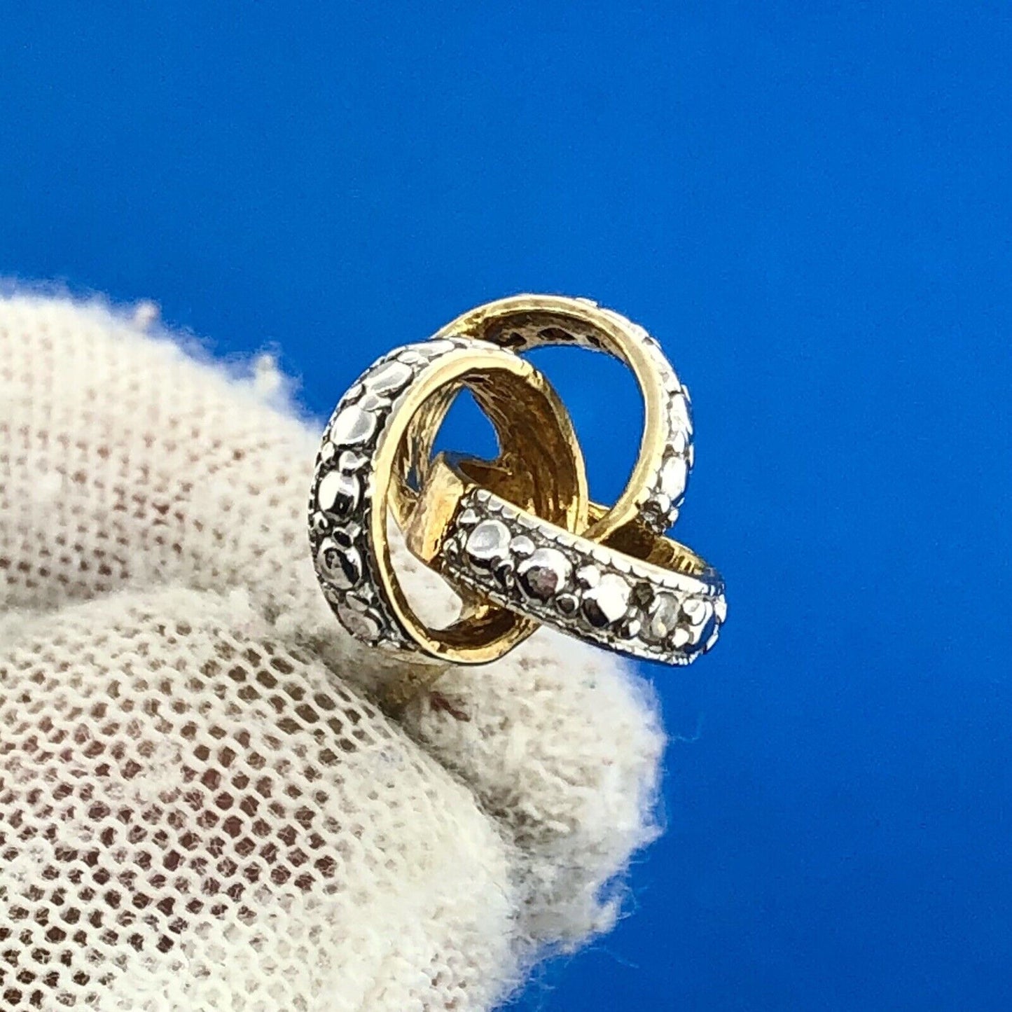 Gold Vermeil Sterling Silver Diamond Triple Interlocked Ring Stud Earrings