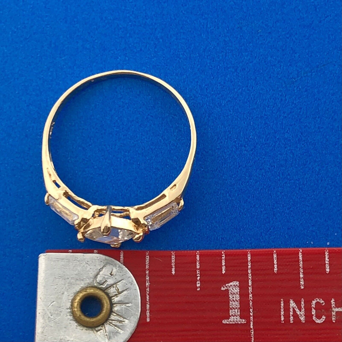Gorgeous 14k Yellow Gold Princess Baguette Tapered Cut Sparkling CZ Ring Size 7