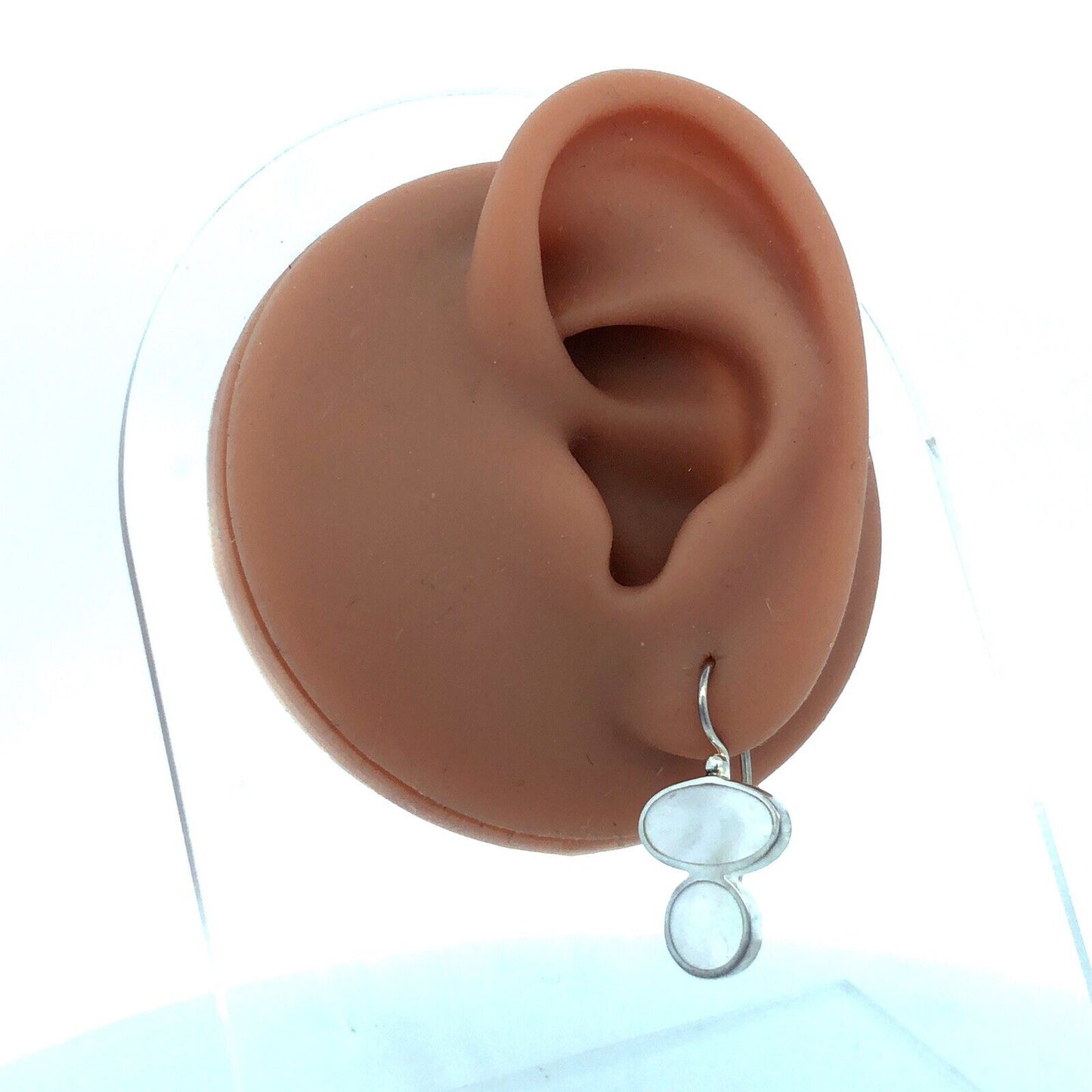 Designer SJ 925 Sterling Silver Oval Round Mother of Pearl Hook Earrings