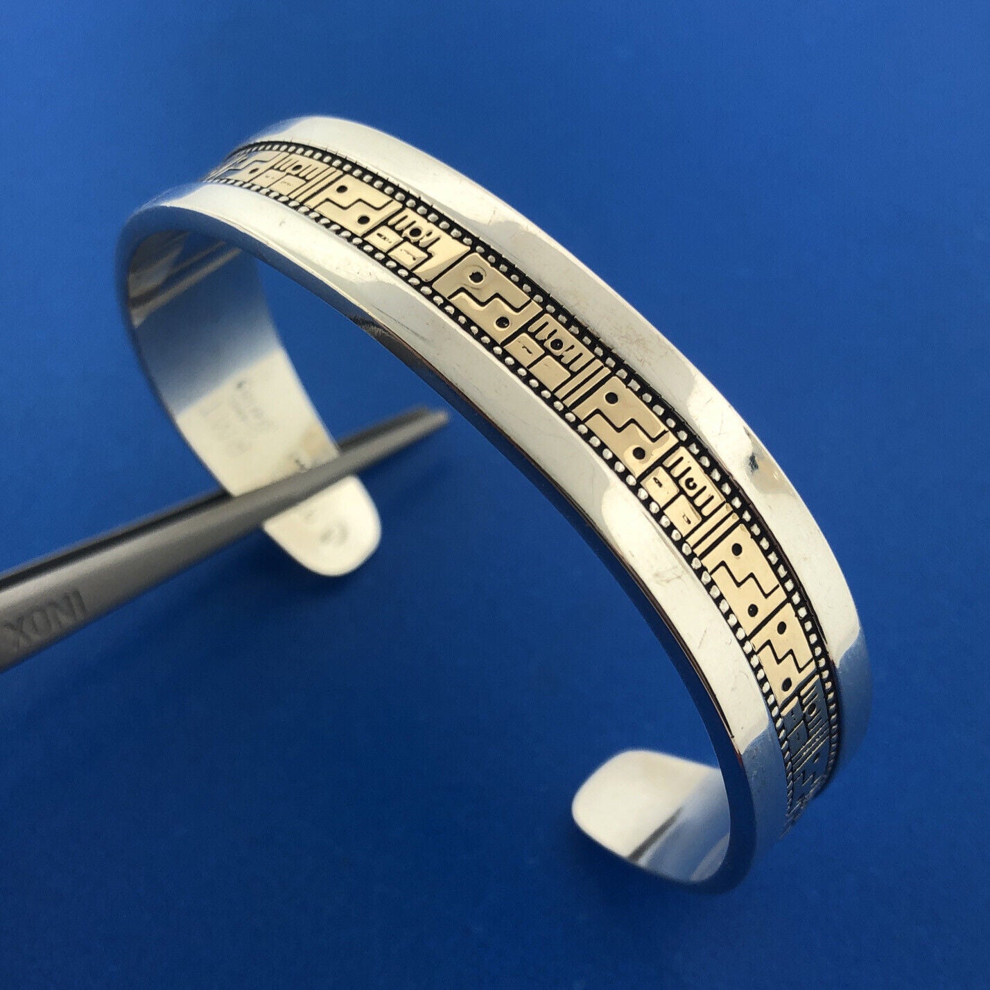 Navajo Designer Carolyn Pollack Sterling Silver 925 14K Gold Open Cuff Bracelet