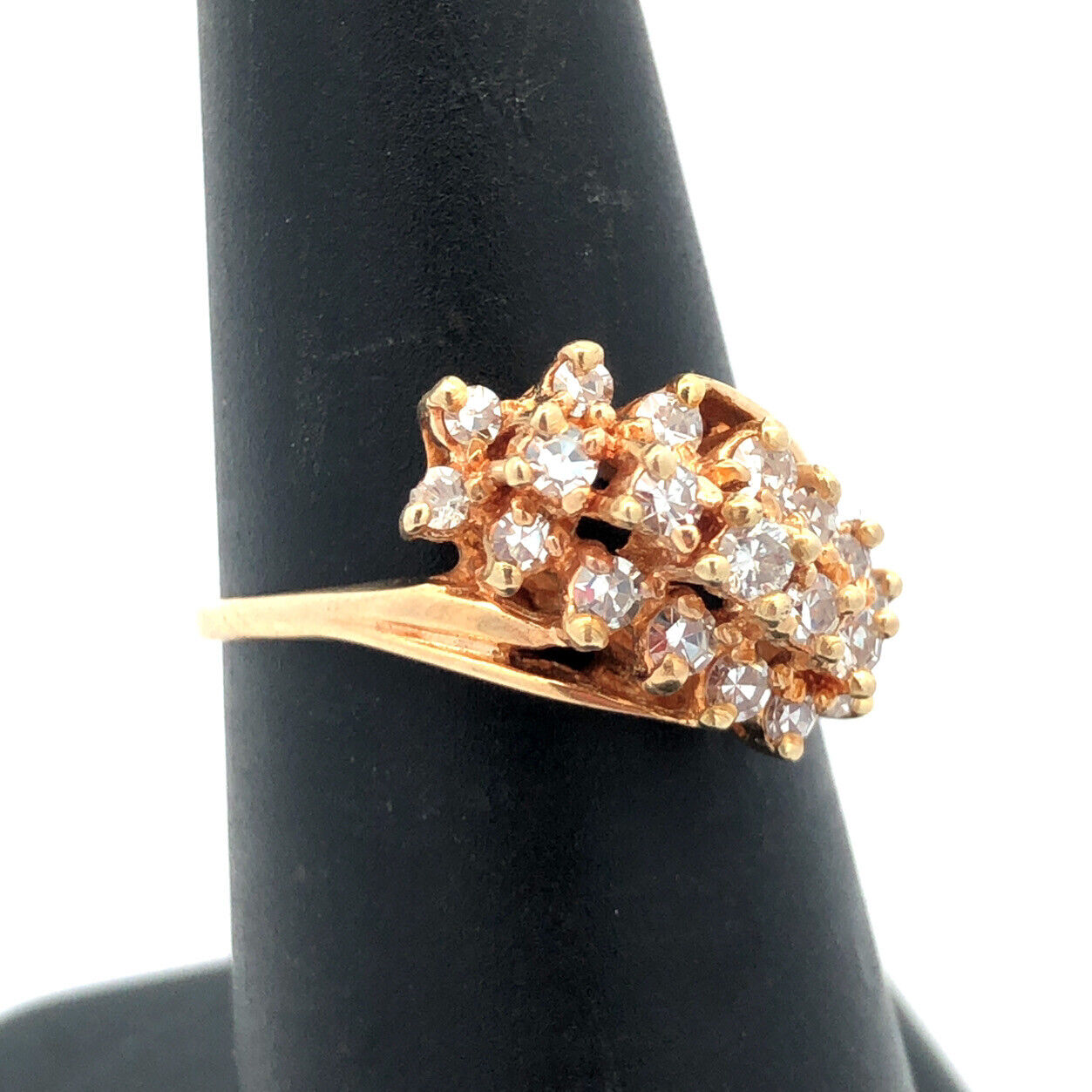 Designer 14K Yellow Gold Diamond Statement Ring Size 6.5