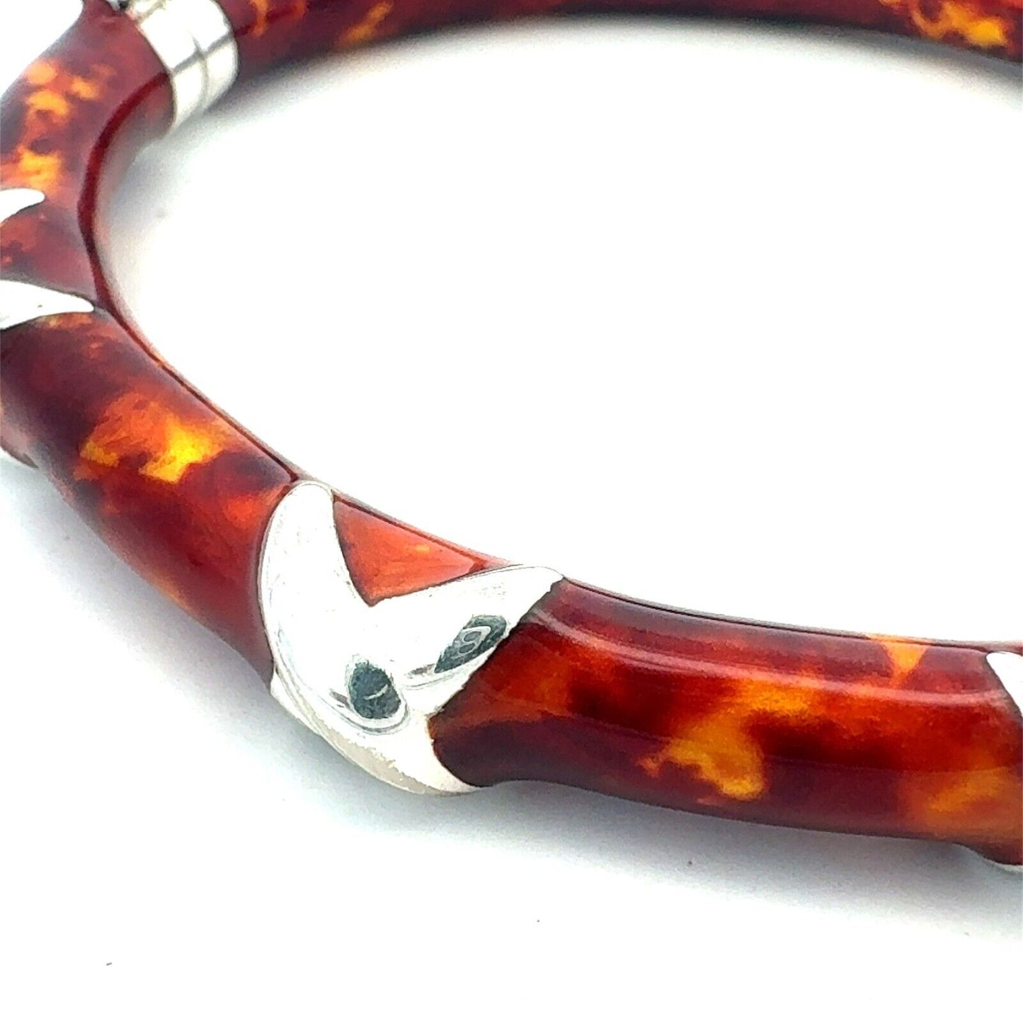 Milor Italy Sterling Silver Tortoise Shell Enamel Oval Hinged Bangle Bracelet