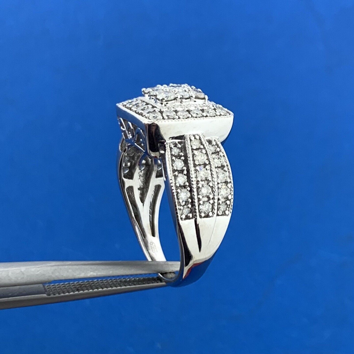 Designer 10K White Gold Diamond Double Halo Wedding Engagement Ring