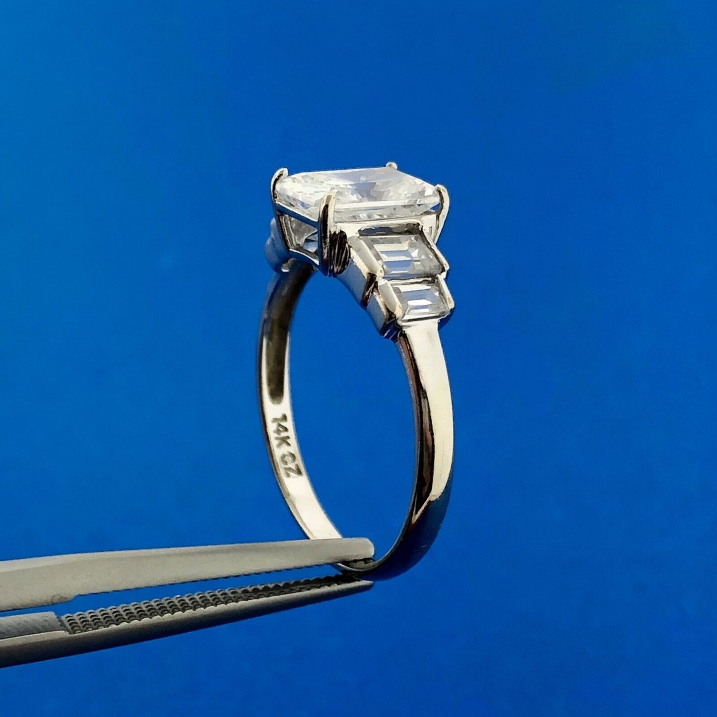Designer 14K White Gold Rectangle Cubic Zirconia CZ Engagement Promise Ring