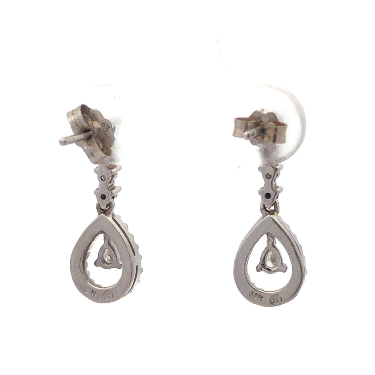 Designer 14K White Gold Diamond Dangle Drop Stud Earrings