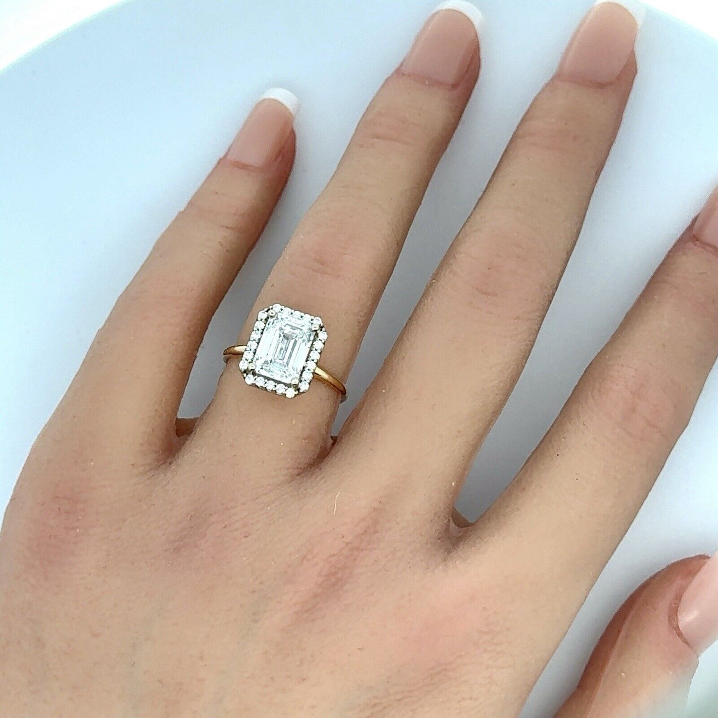 14K Yellow Gold Emerald Lab Created Diamond 2.55 TCW Halo Engagement Ring