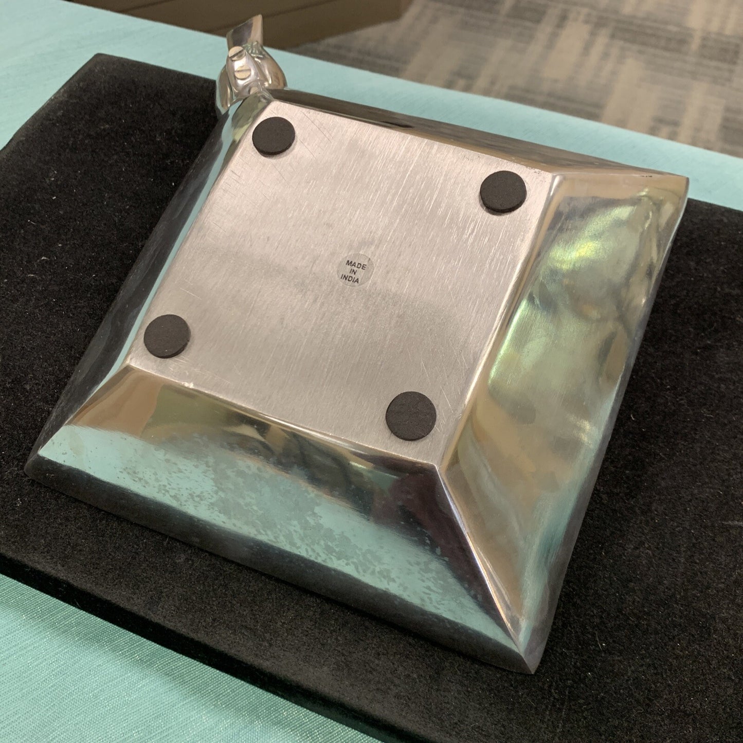 Aluminum High Polished Bird Perched On Lip Birdbath Square Serving Bowl Dish