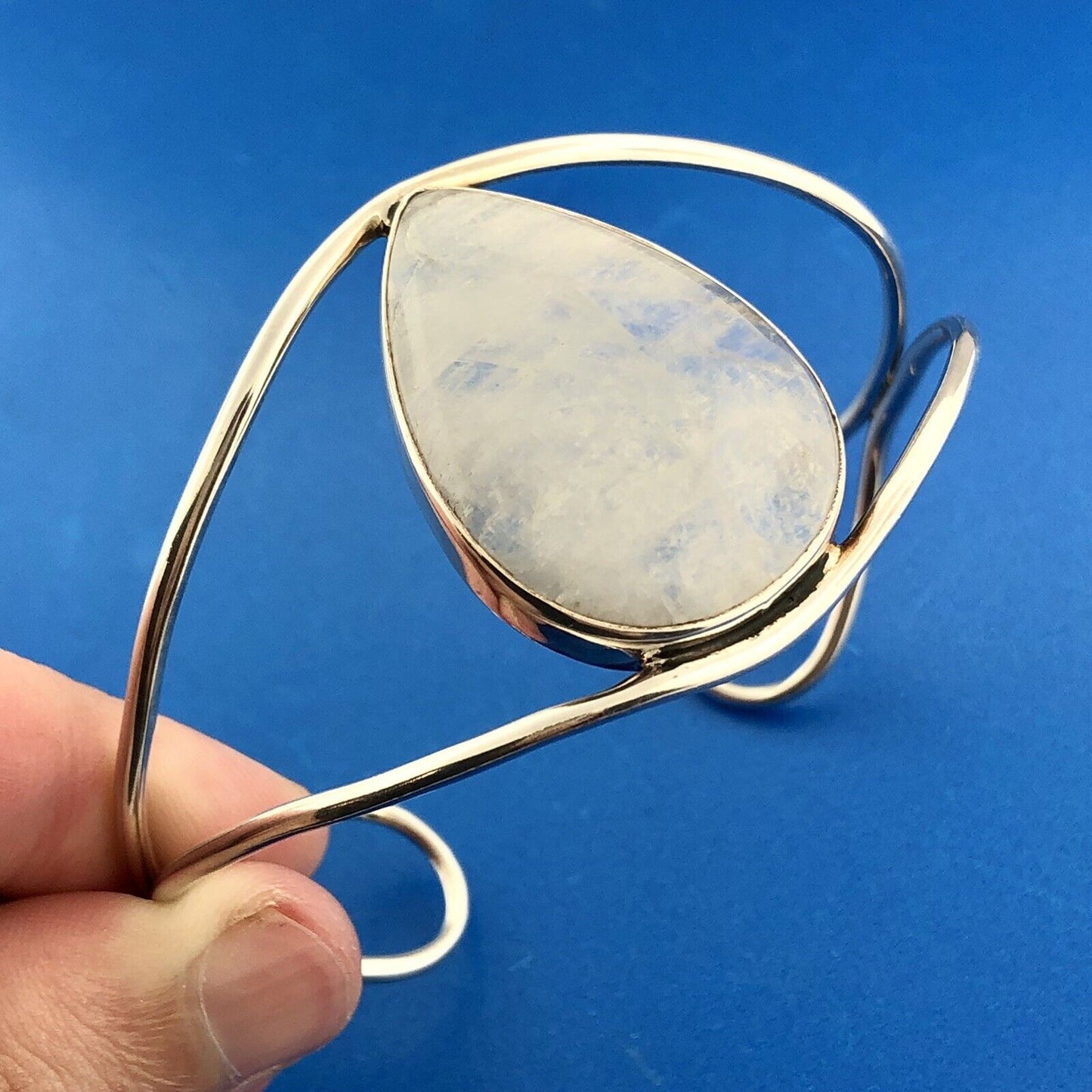 Designer Arya Esha 925 Sterling Silver Blue Moonstone Dramatic Cuff Bracelet