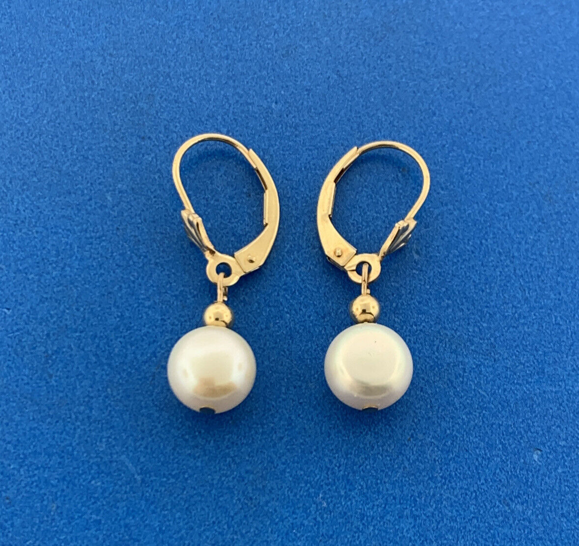 14K Yellow Gold Pearl Wedding June Anniversary Leverback Dangle Earrings