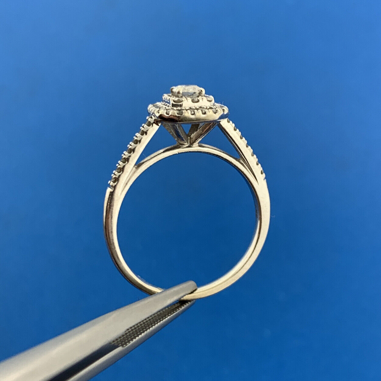 10K White Gold Diamond Solitaire Double Halo Accented Engagement Ring
