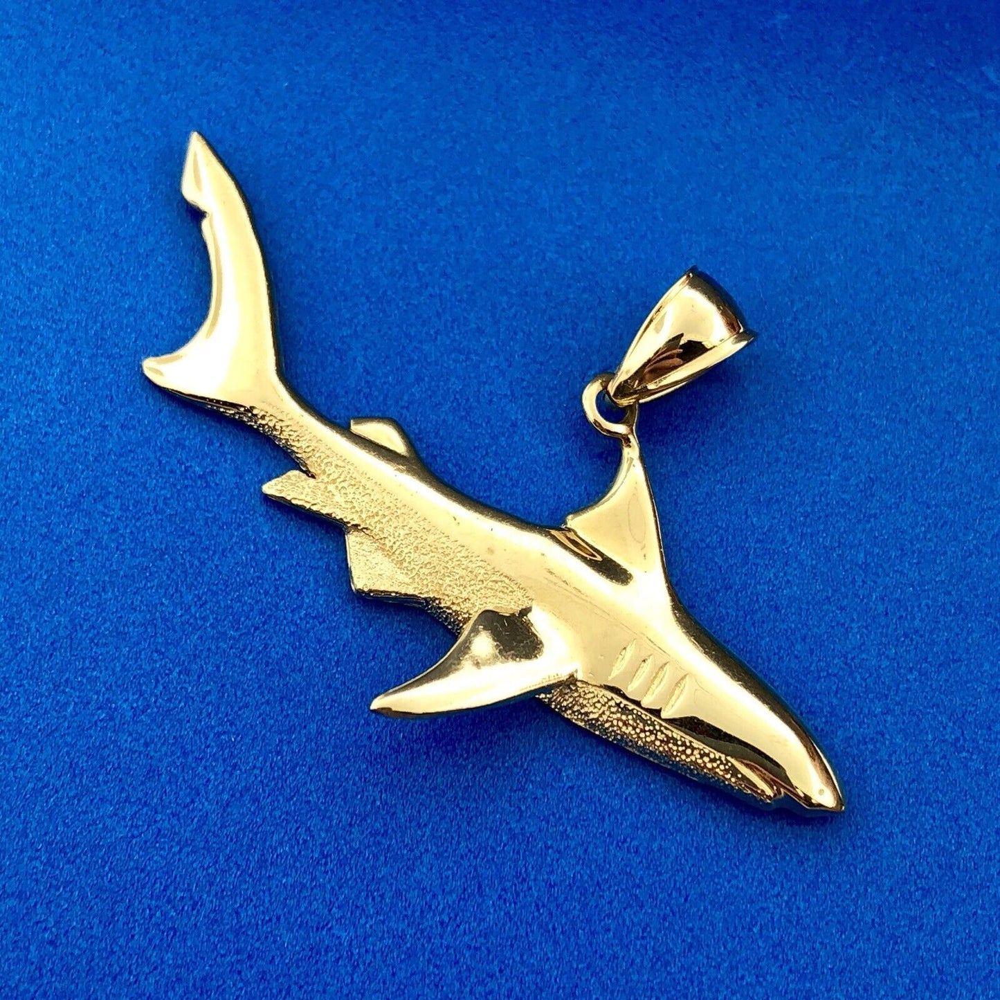 Vintage 14K Yellow Gold Swimming Shark Nautical Ocean Fish Statement Pendant