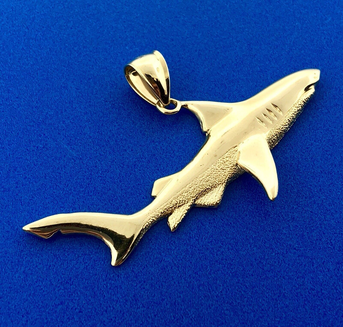 Vintage 14K Yellow Gold Swimming Shark Nautical Ocean Fish Statement Pendant