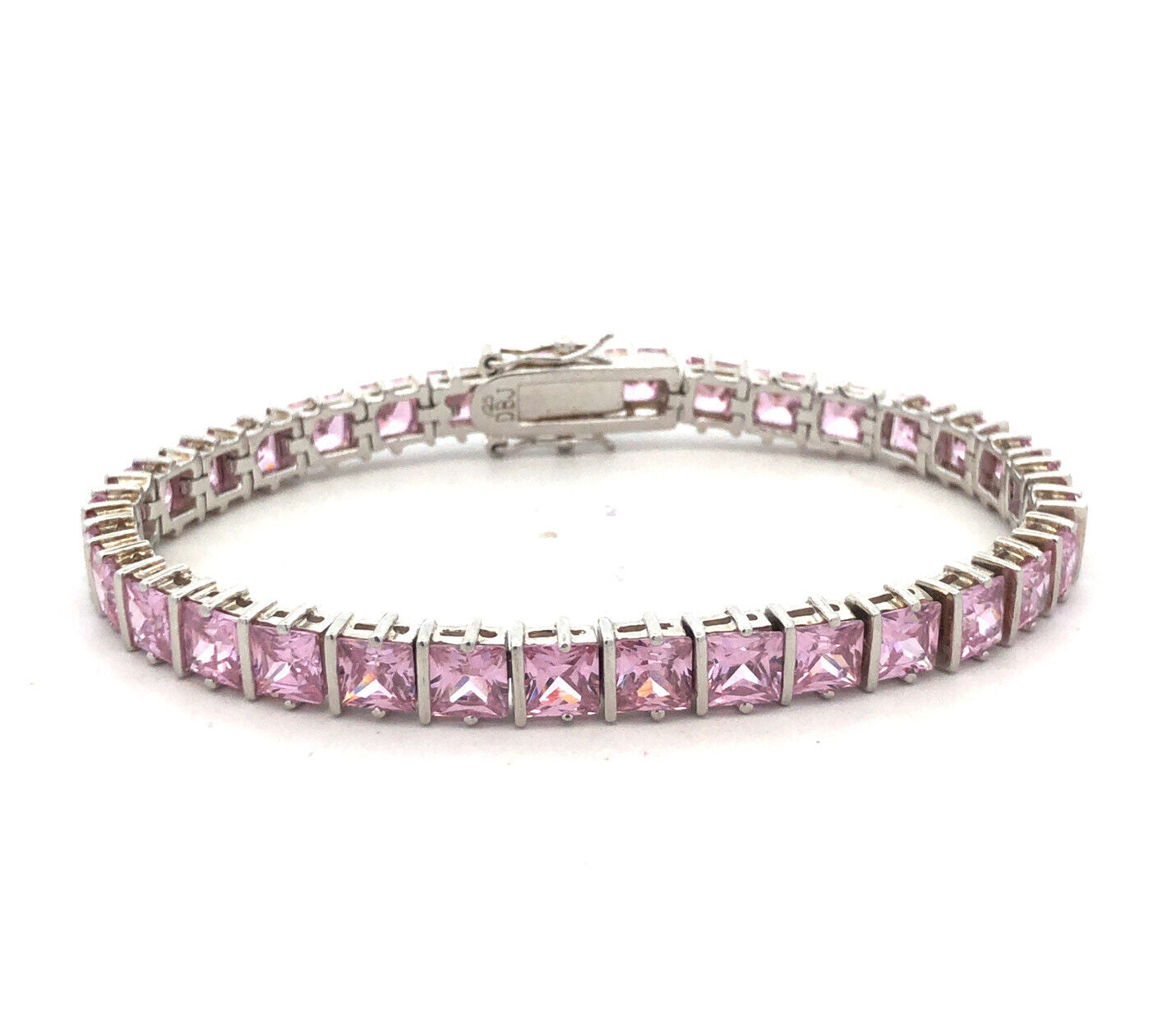 Designer DBJ 925 Sterling Silver Princess Cut Pink Cubic Zircona Tennis Bracelet