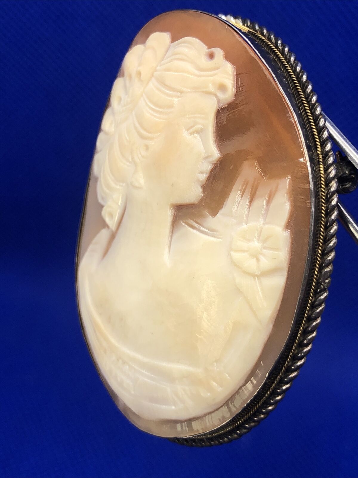 Victorian 925 Sterling Silver Carved Oval Cameo Statement Brooch Pendant