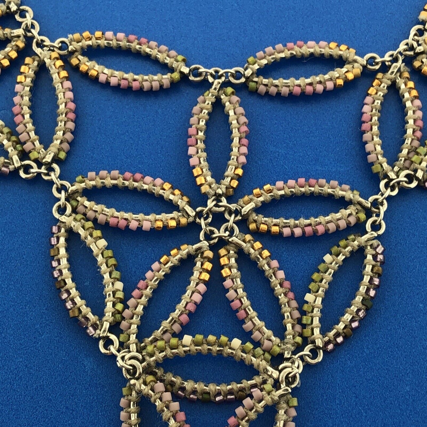 Chan Luu Sterling Silver 925 Colorful Beaded Triangular Bib 17.5" Necklace