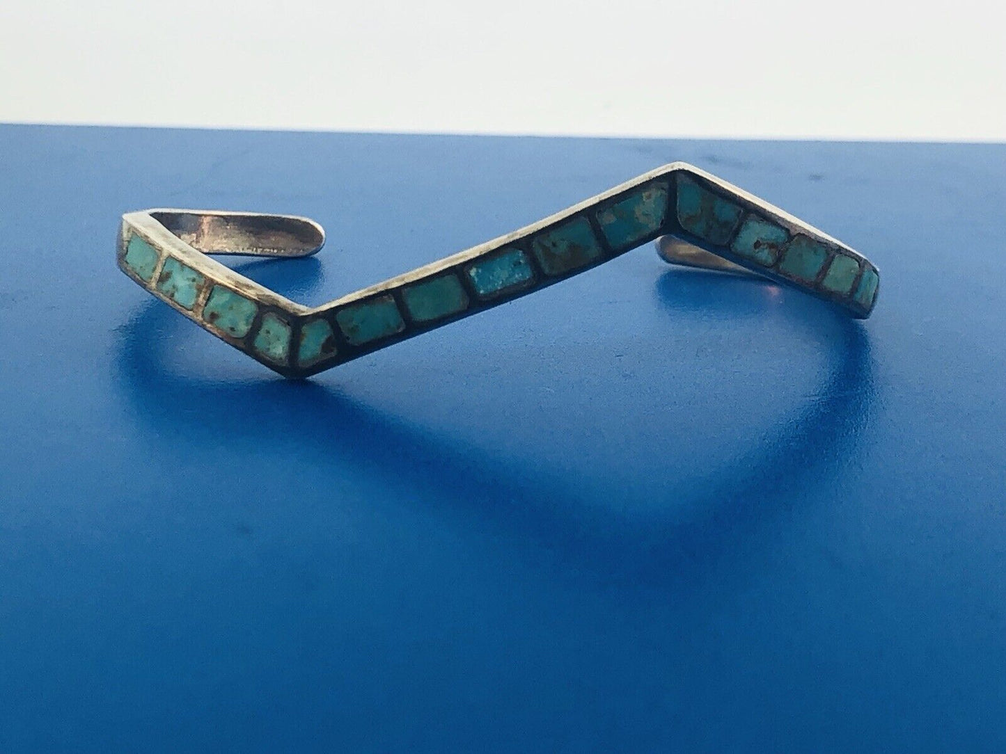 Vintage Native American 925 Sterling Silver Turquoise Modernist Cuff Bracelet