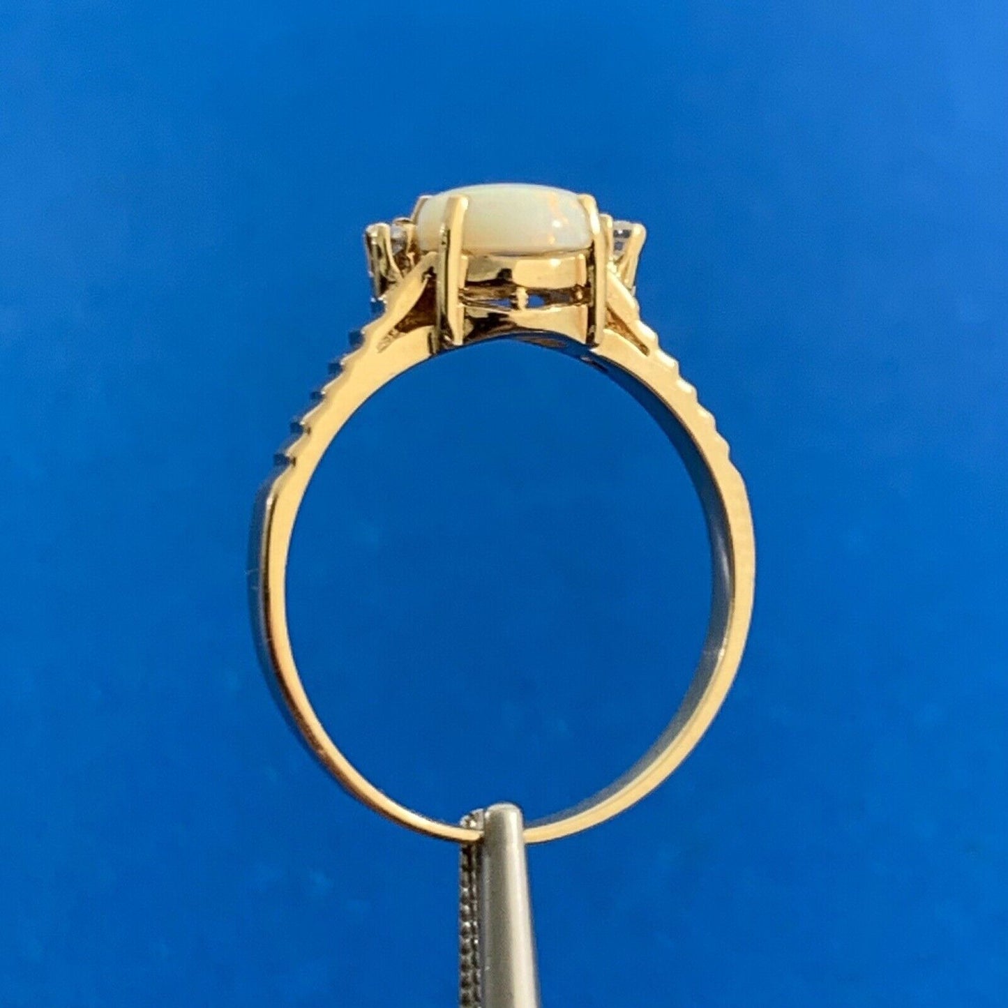 Designer SRB 14K Yellow Gold Oval Opal Diamond Accents Cocktail Ring