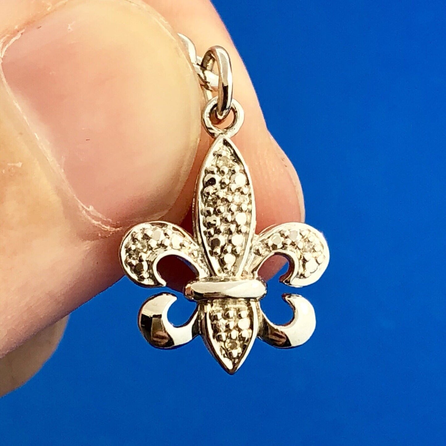 Designer Sterling Silver 925 Diamond Fleur De Lis Six Dangle Charm Bracelet