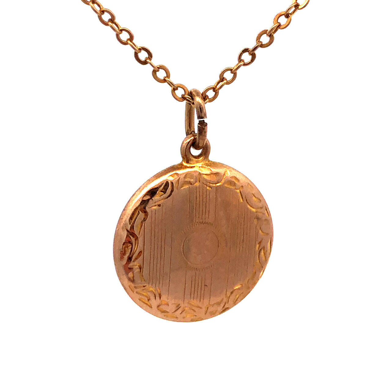 Vintage 10K Yellow Gold Round Etched Textured Pendant Chain Necklace
