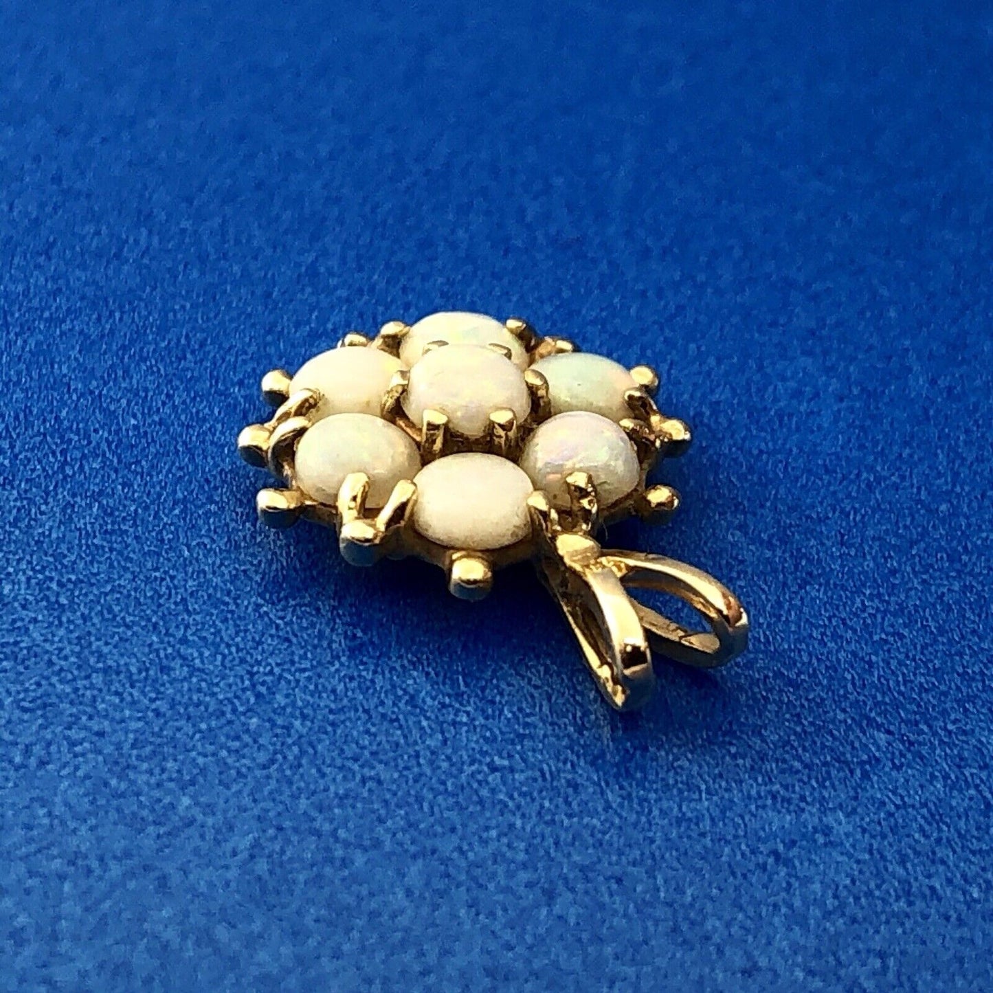 Vintage 14K Yellow Gold Opal Flower Cluster October Anniversary Charm Pendant