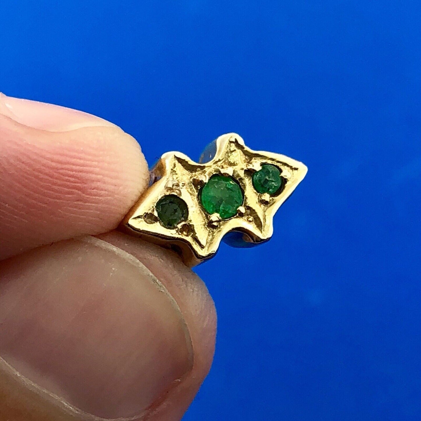 Designer 14K Yellow Gold 585 Emerald Trio Floral Scroll Slide Bracelet Charm