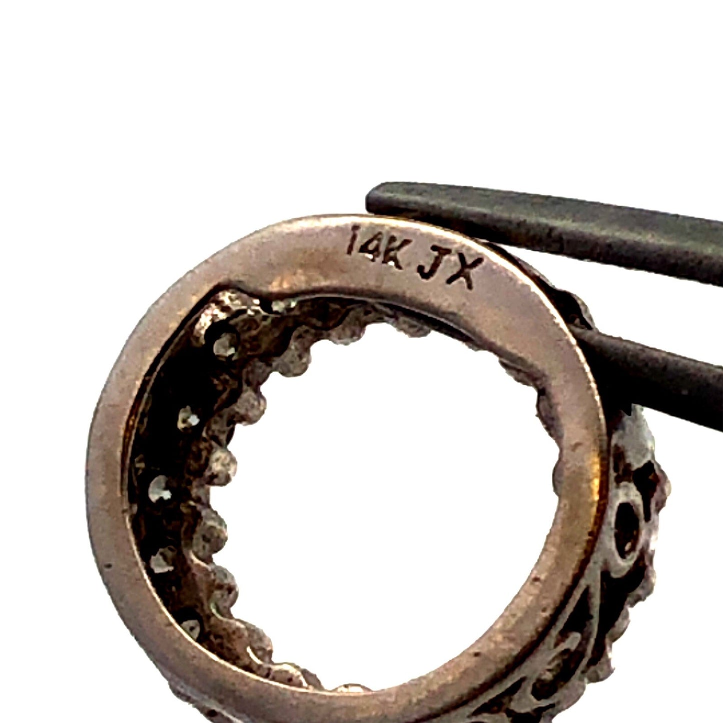 Designer JX 14K White Gold Diamond Round Ring Infinity Eternity Pendant