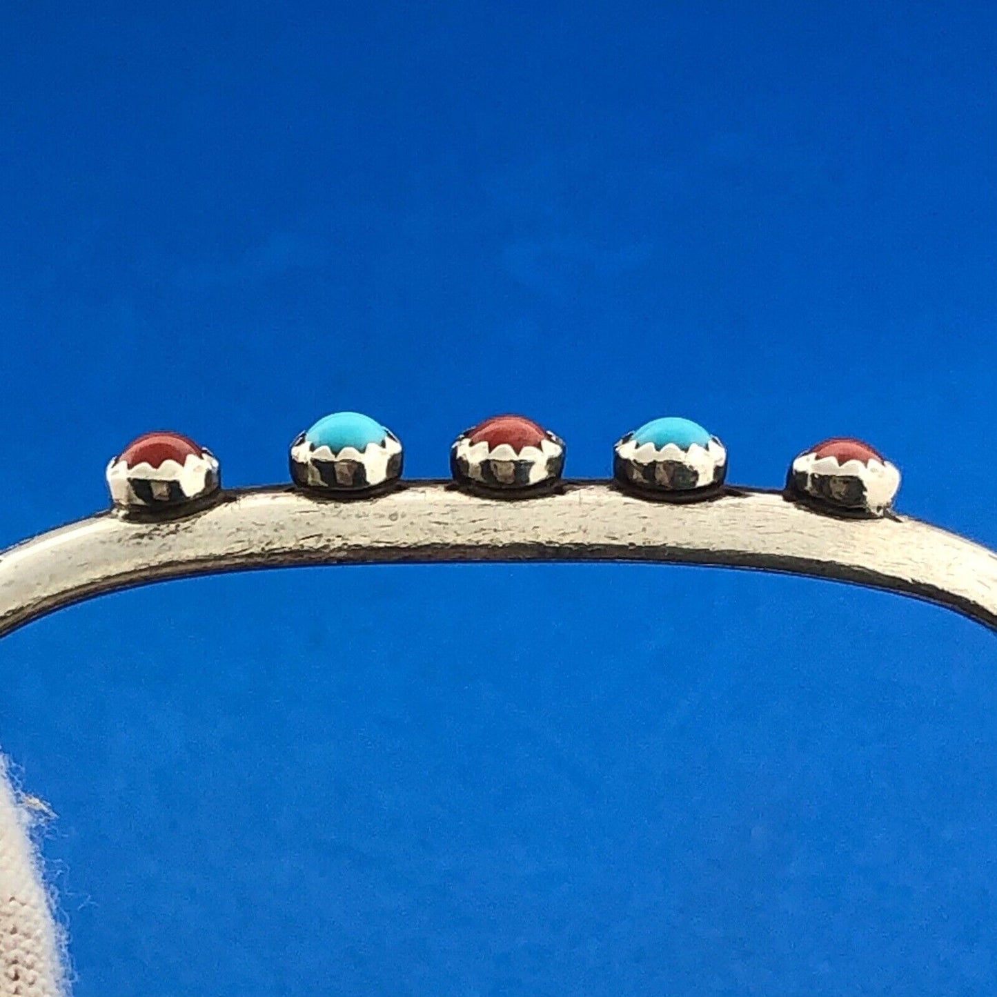 LAG-ZUNI JP Artisan Sterling Turquoise Coral Petite Storyteller Cuff Bracelet