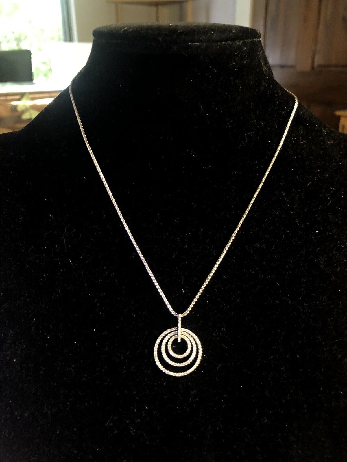 Gorgeous 14k White Gold Diamond Graduated Circle Pendant 16" Chain Necklace