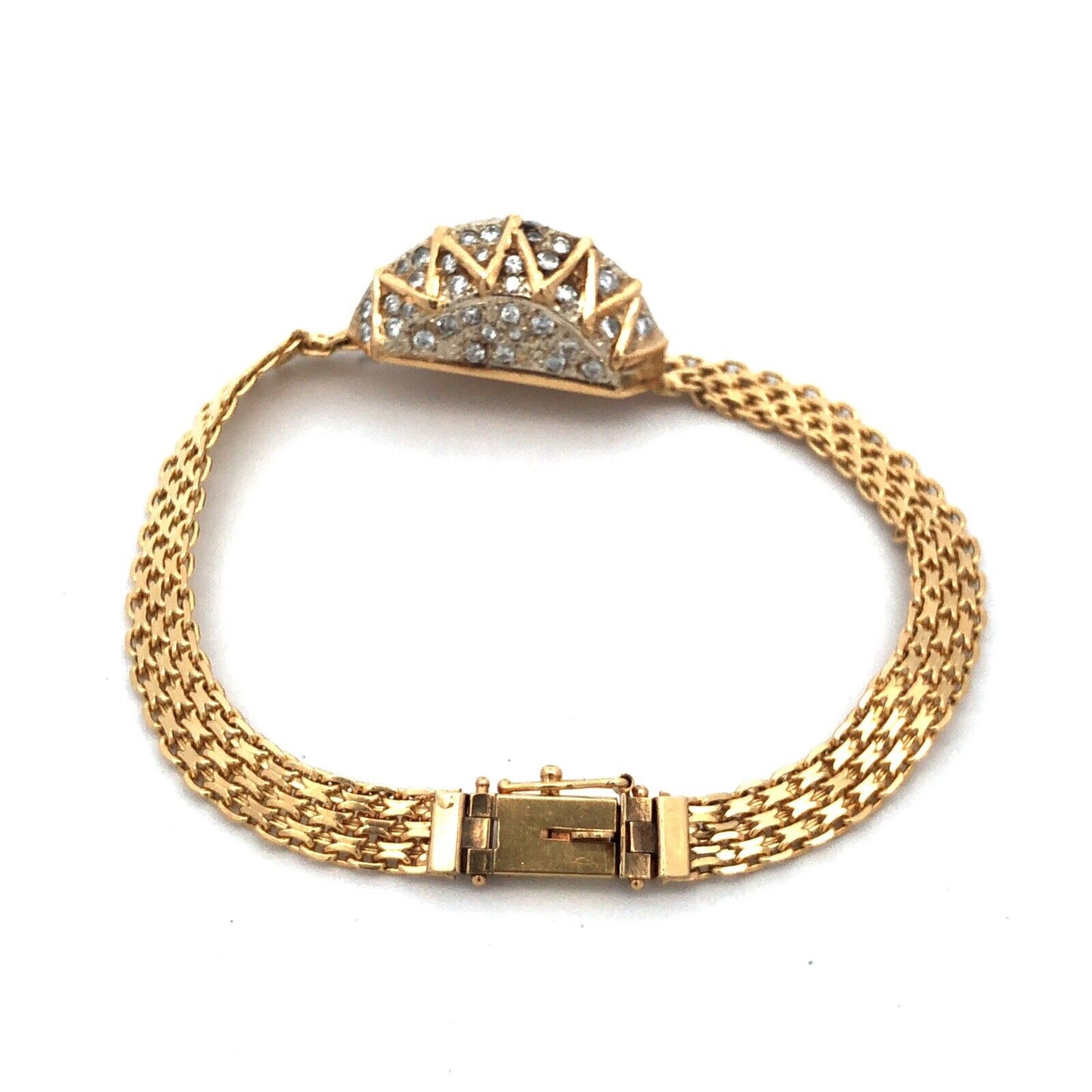 Estate 14K Yellow Gold Custom Round Diamond Statement Mesh Link Bracelet