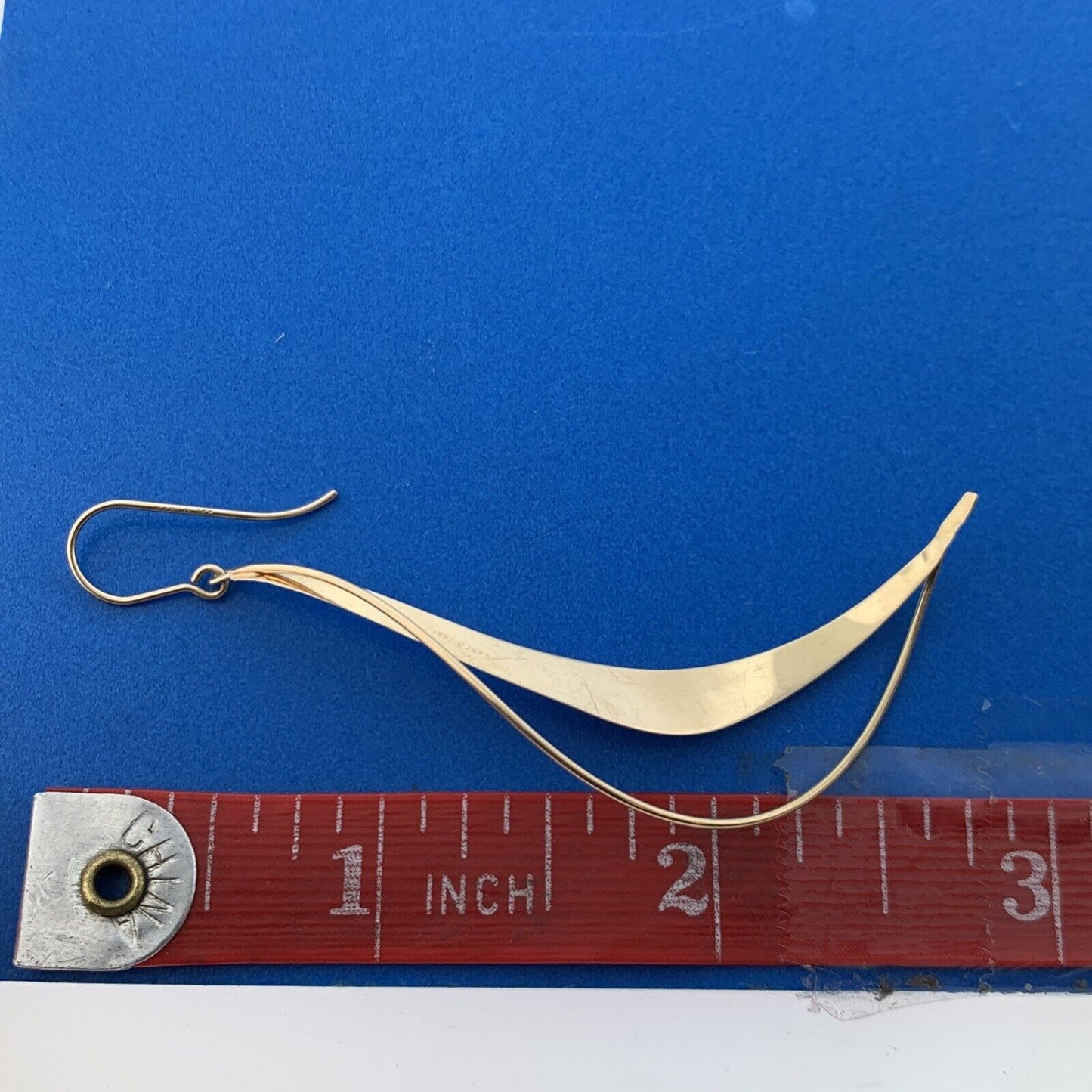 Designer NABCO 14K Yellow Gold Modernist Open Wave Statement Dangle Earrings
