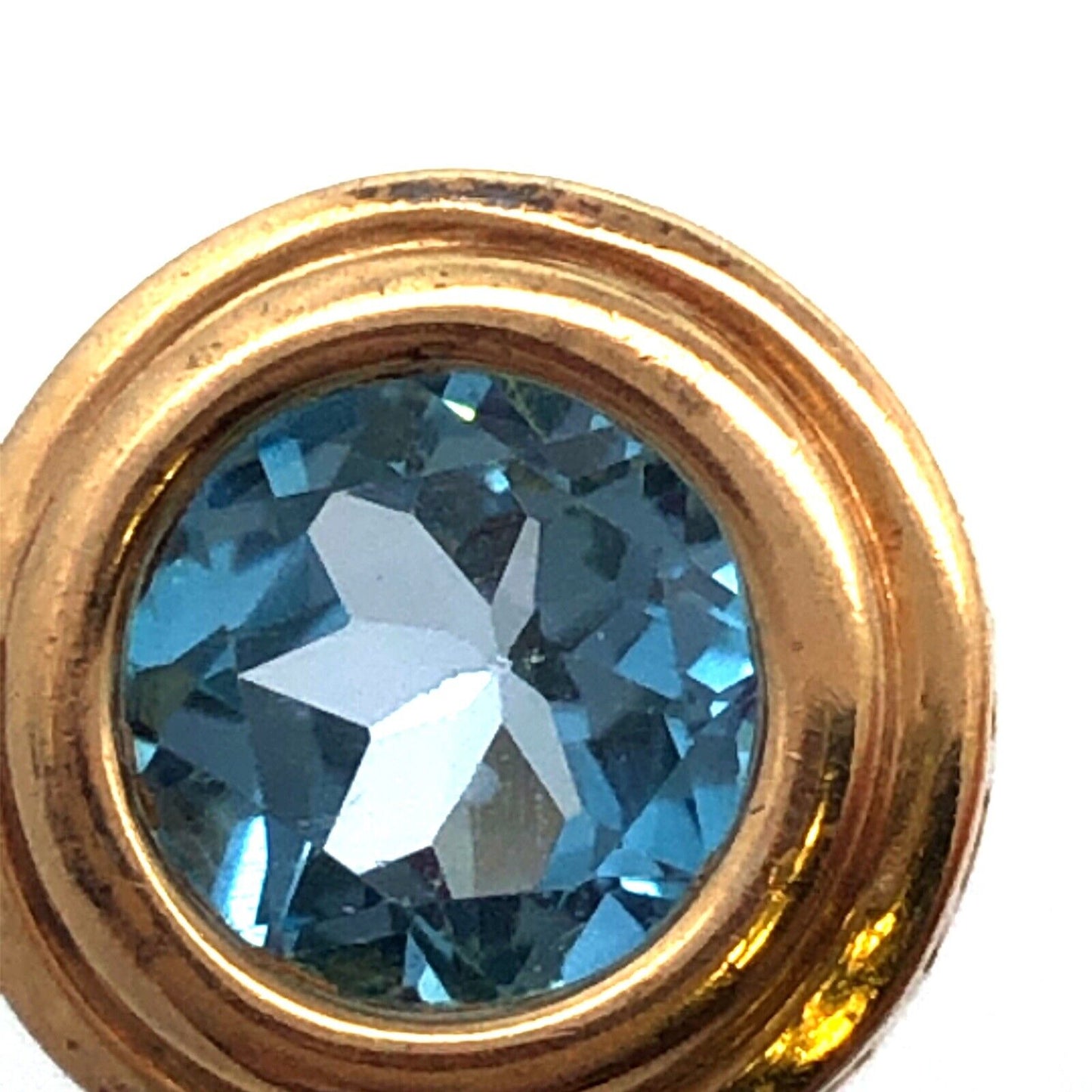 Designer 14K Yellow Gold Blue Topaz Round Drop Pendant