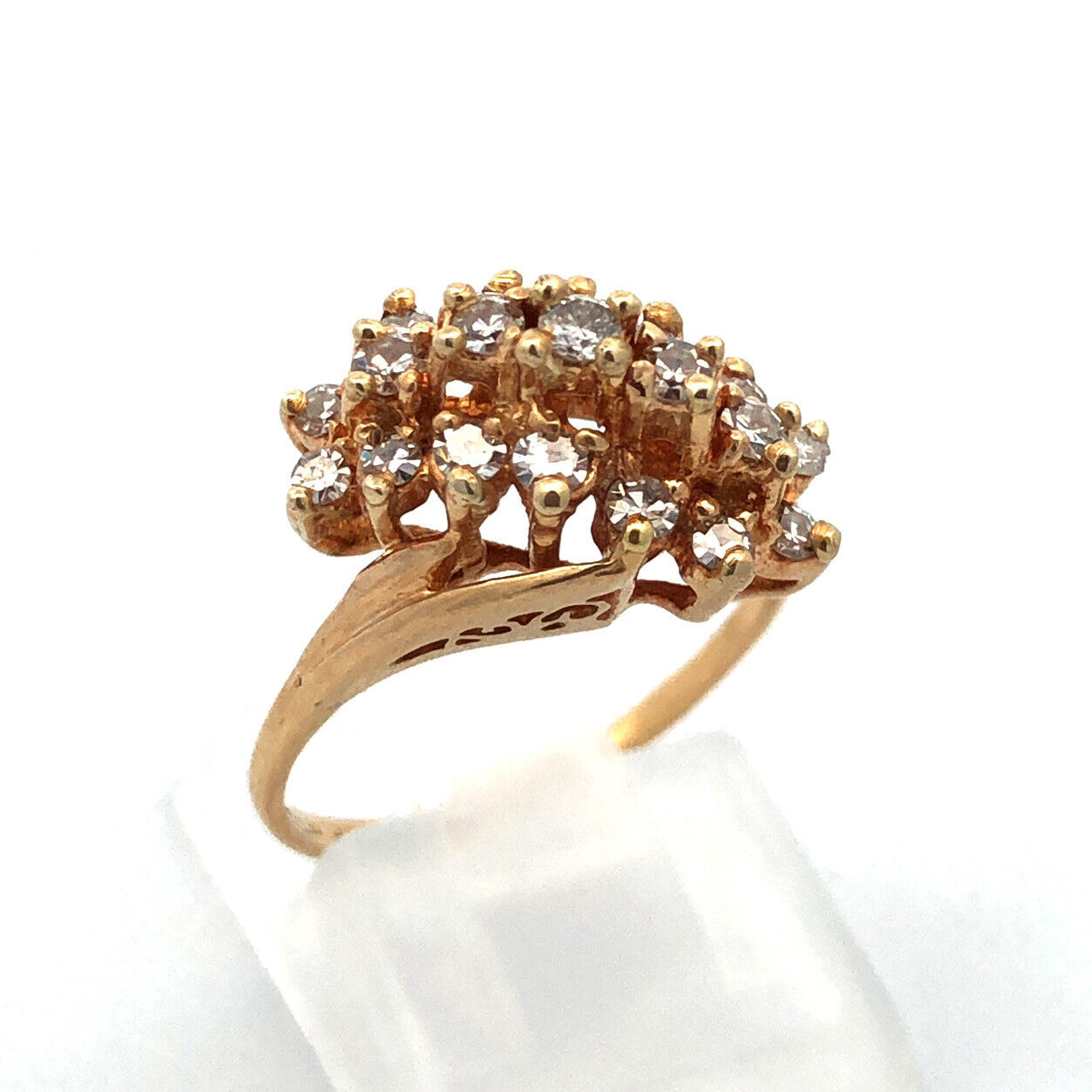 Designer 14K Yellow Gold Diamond Statement Ring Size 6.5