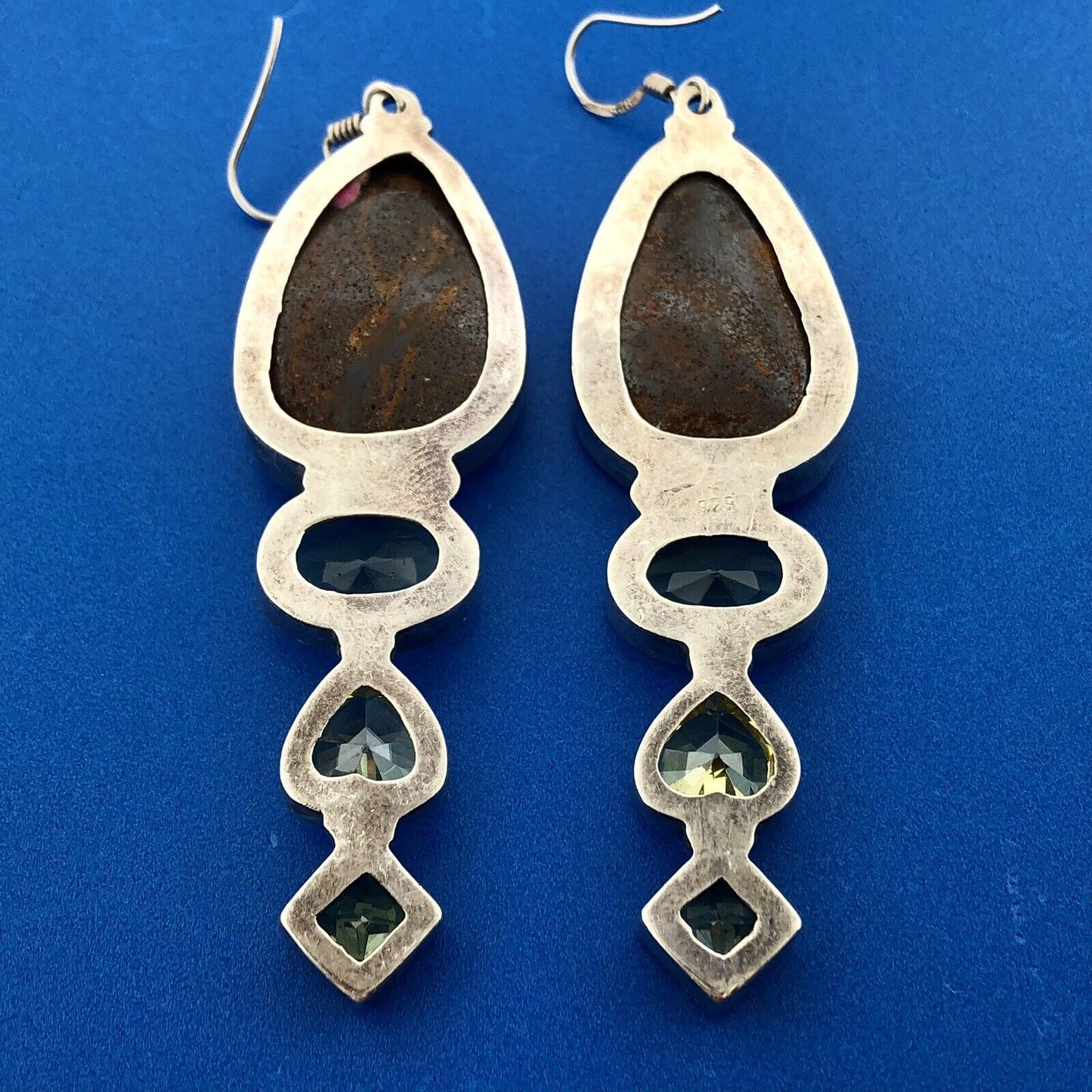 Retro 925 Sterling Silver Chunky Llanite Lemon Quartz Statement Dangle Earrings