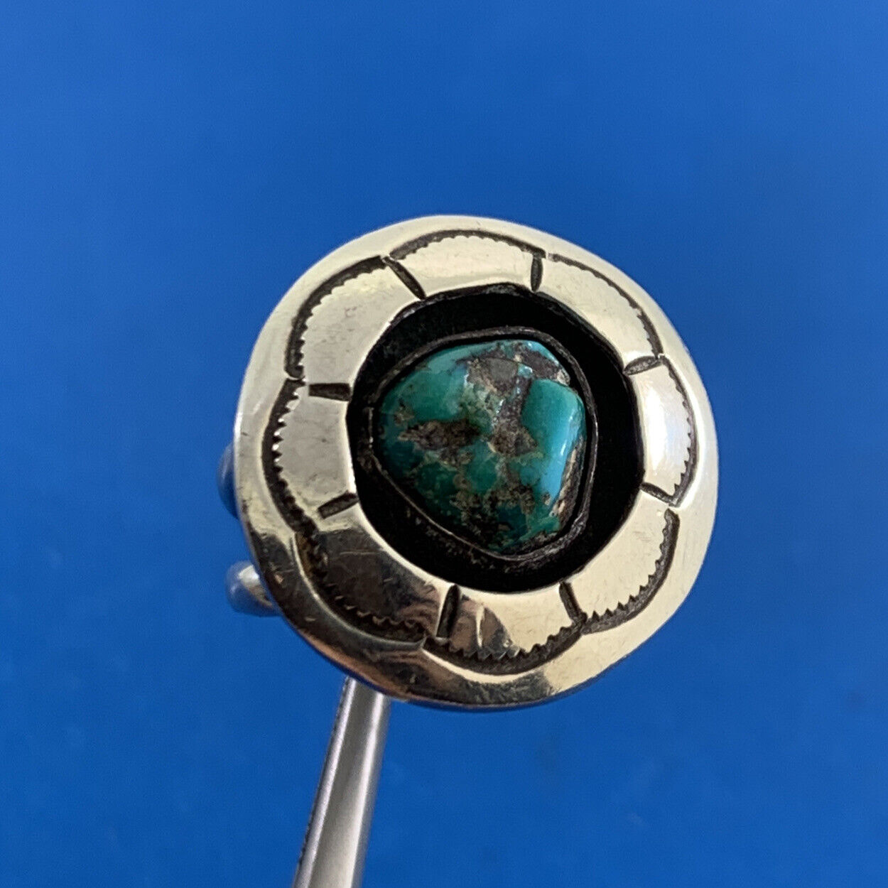 Mary Morgan Navajo 925 Sterling Silver Native American Turquoise Round Ring
