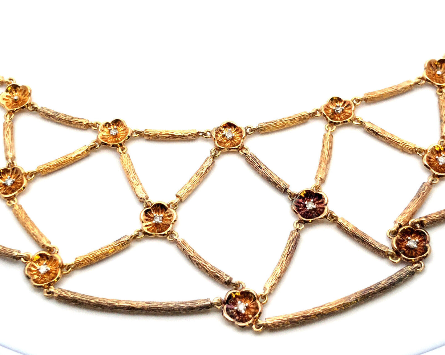 Designer Stephen Dweck 925 Sterling Silver Vermeil Diamond Floral Statement Necklace