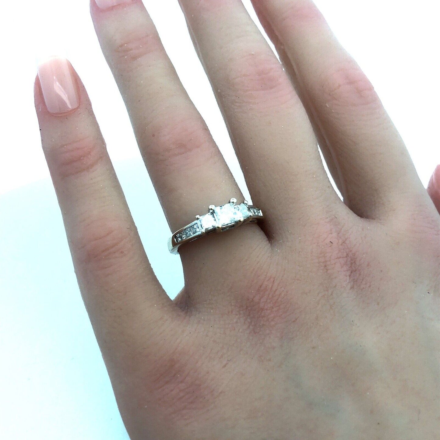 Designer ZEI 14K White Gold Princess Trio Diamond Engagement Ring Size 6.75