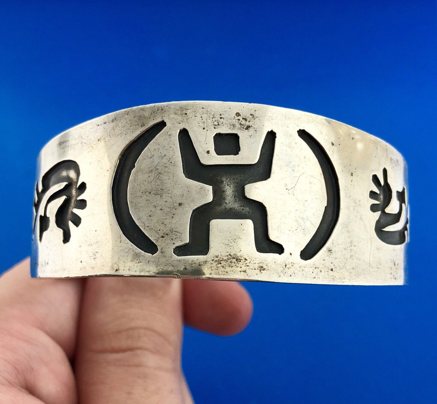 Taxco Mexico 925 Sterling Silver Kokopelli Fertility Storyteller Cuff Bracelet