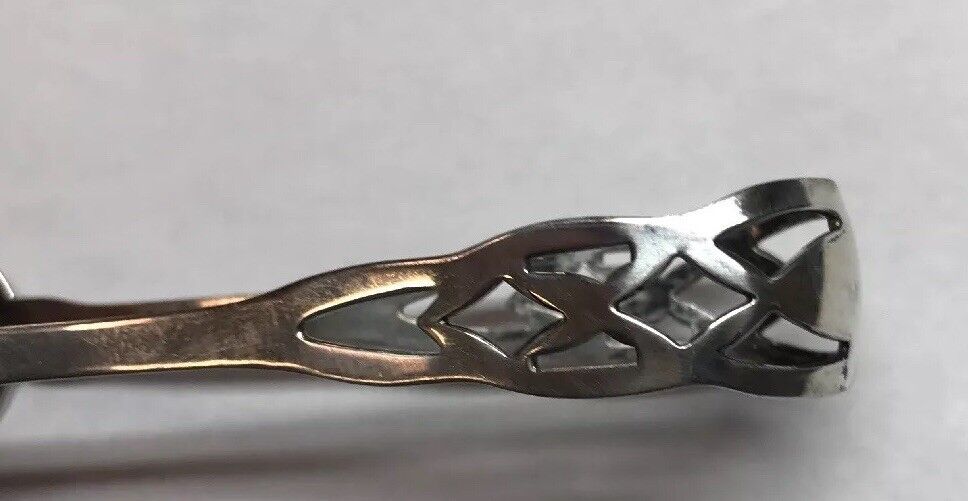 Antique Sterling Silver Art Deco Sugar Tongs 3 1/4" Pierced Five Prong Claws