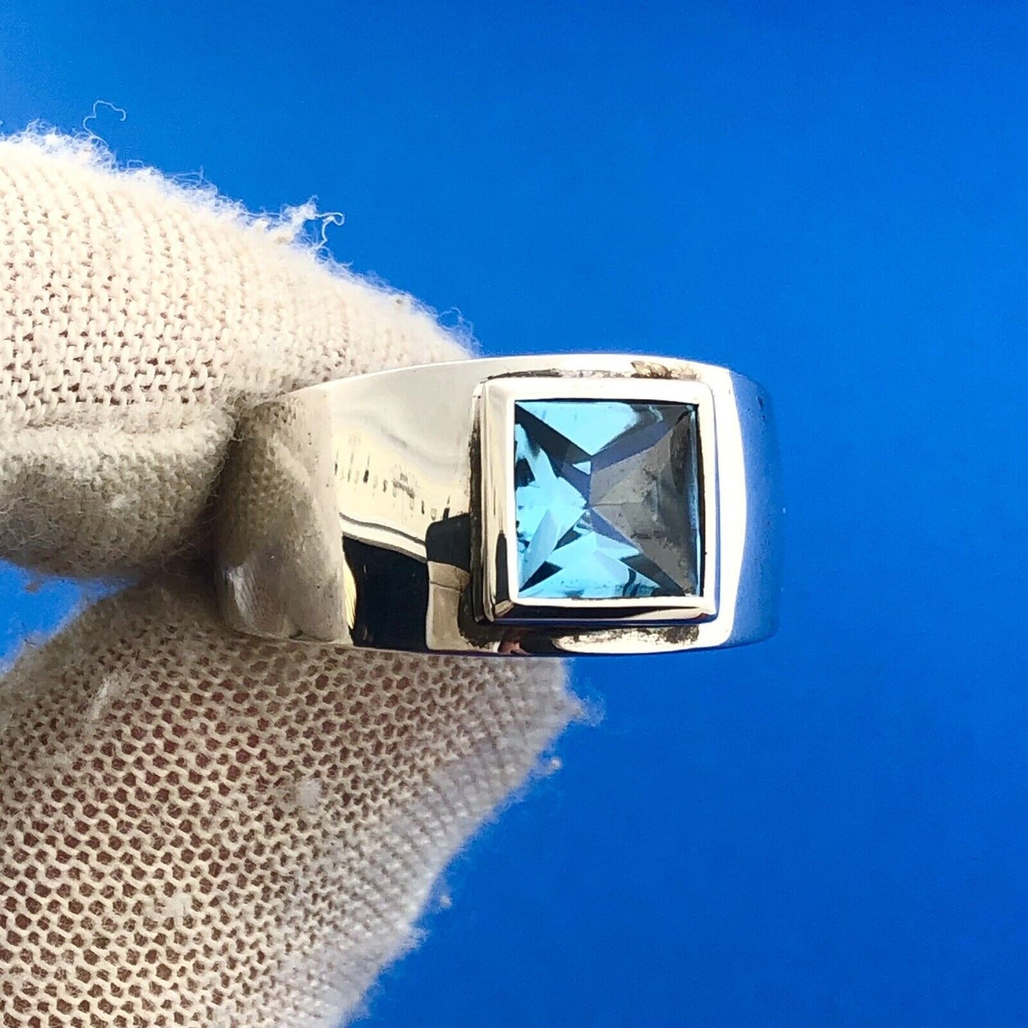 Designer IPS Sterling Silver 925 Princess Tourmaline Tapered Dome Ring Size 7.5