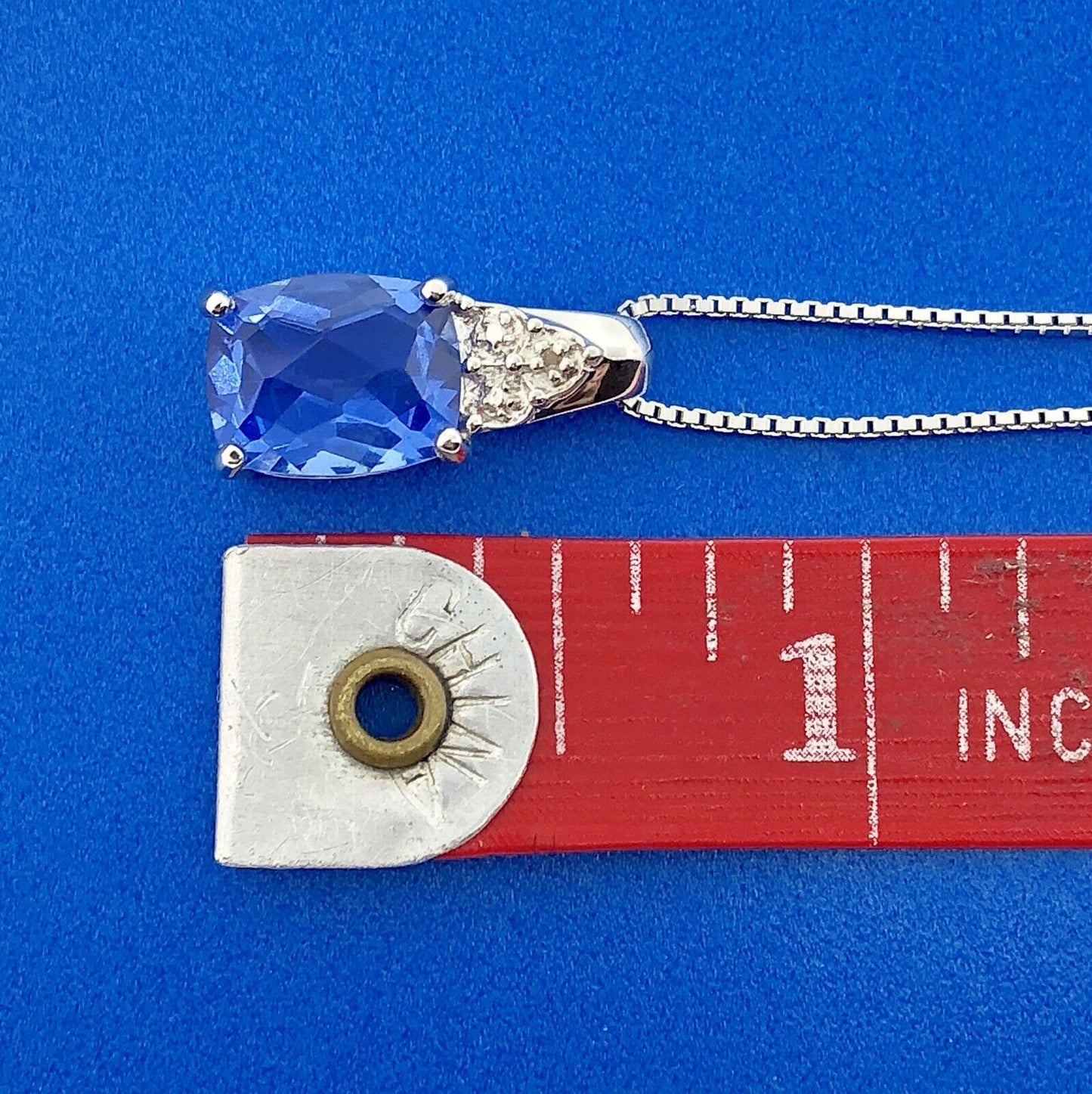 925 Sterling Silver Blue Cubic Zirconium with Diamond Accent Pendant Necklace
