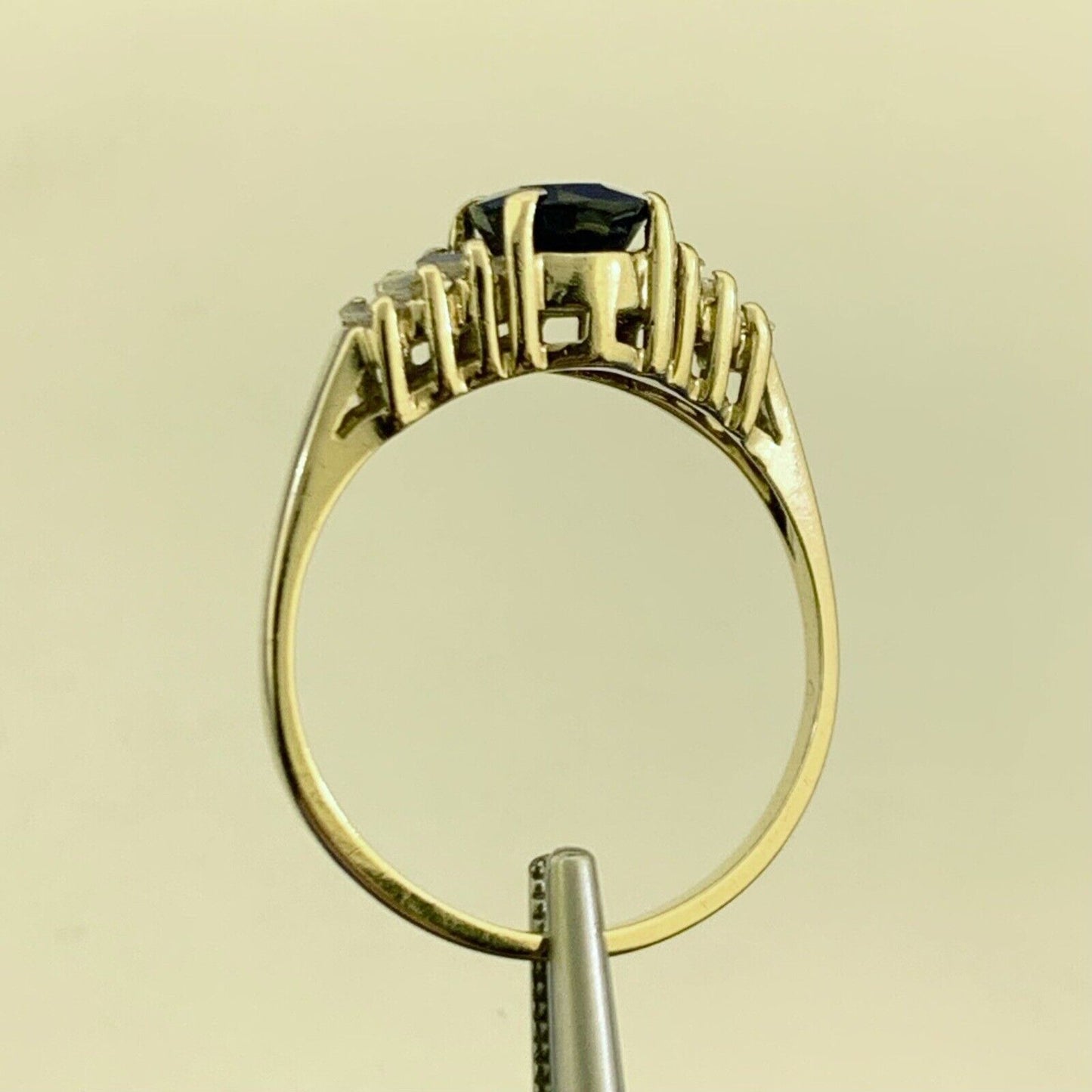 Designer 14K Yellow Gold Oval Sapphire Diamond Accent Anniversary Ring