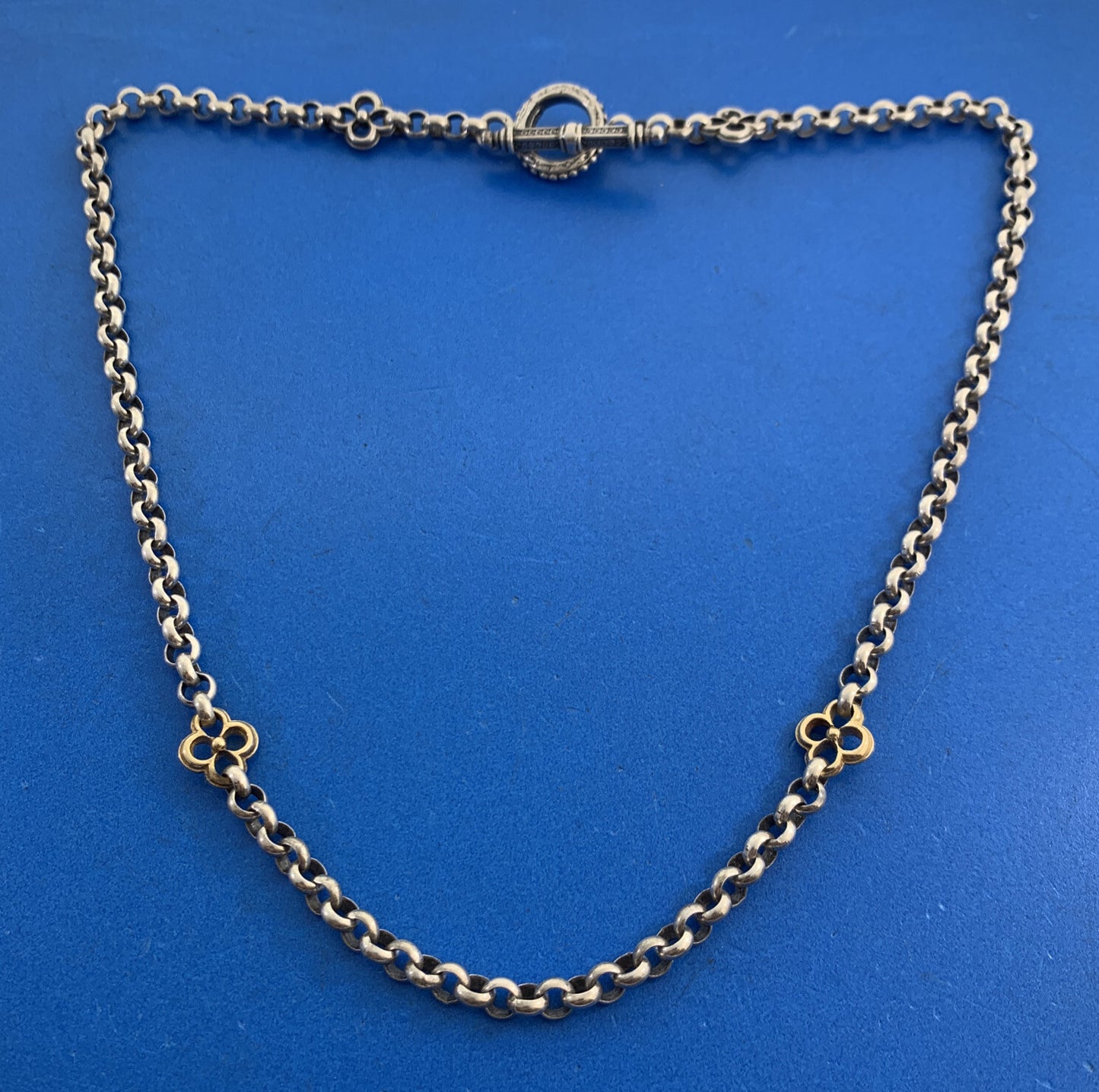 Konstantino 925 Sterling Silver 18K Gold Quatrefoil Circle Link Toggle Necklace