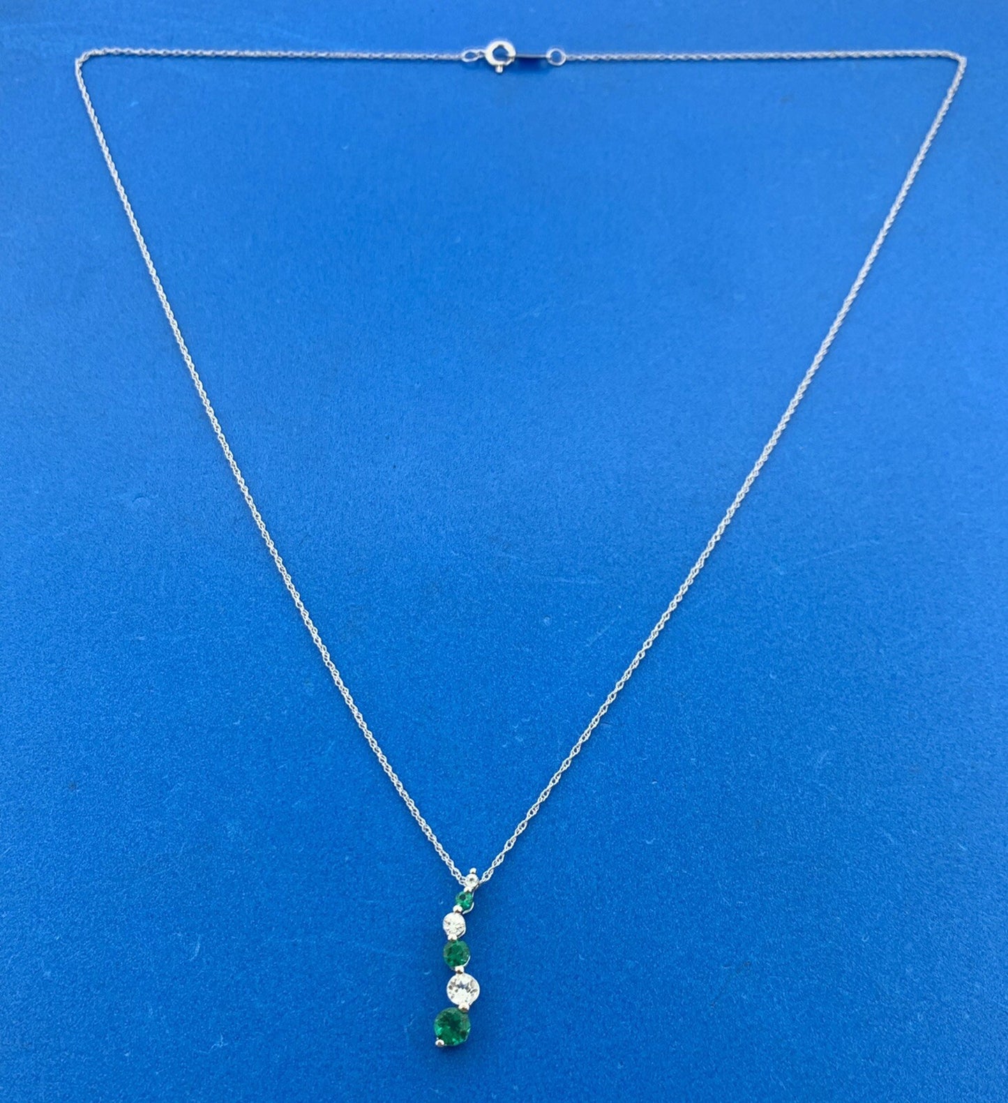 10K White Gold Emerald White Topaz Drop Anniversary Pendant Necklace