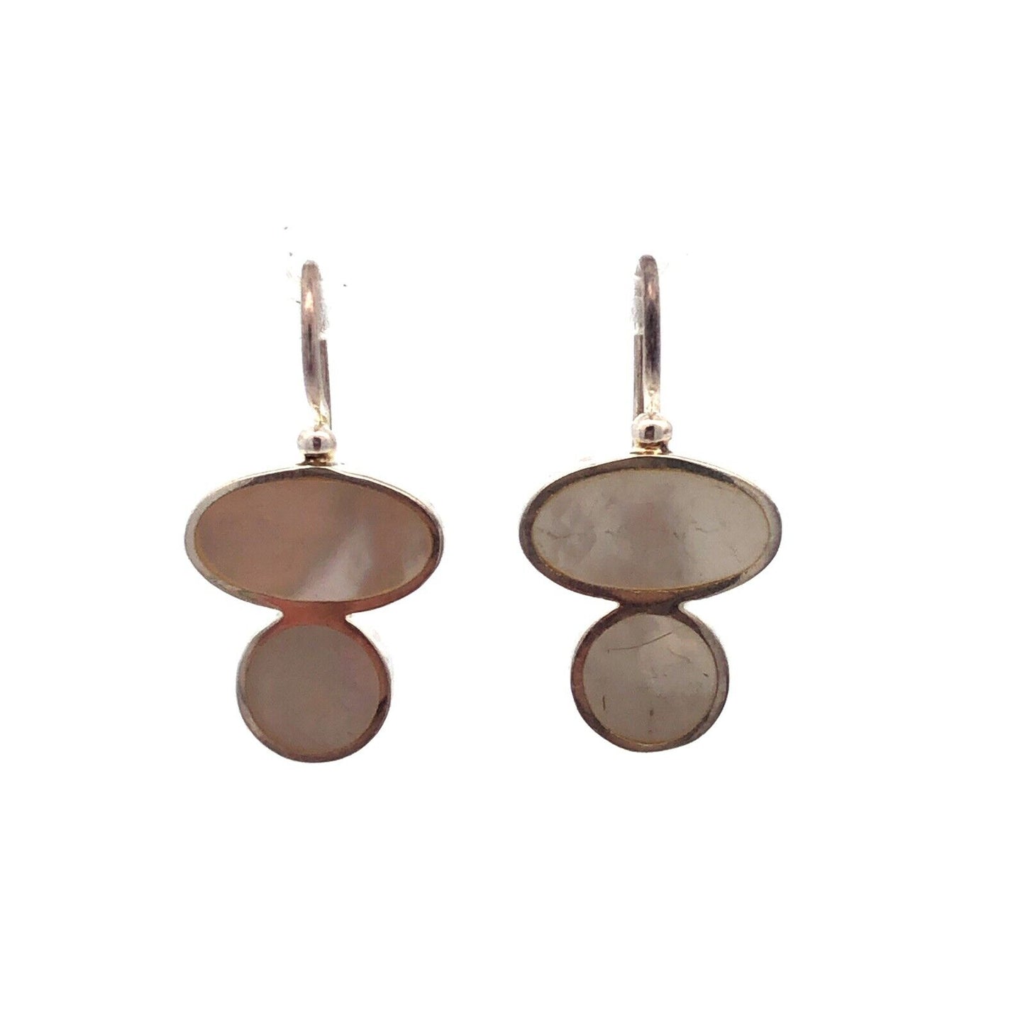 Designer SJ 925 Sterling Silver Oval Round Mother of Pearl Hook Earrings