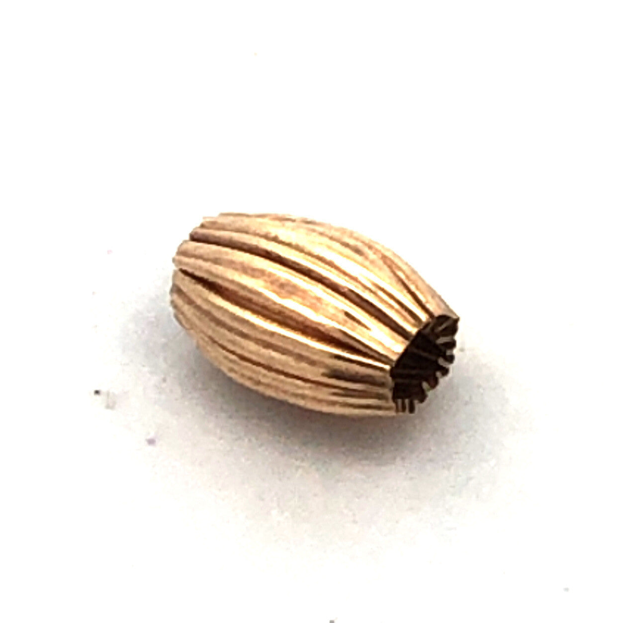 Designer 10K Yellow Gold Oval Egg Shaped Ribbed Bead Slide Bracelet Spacer Charm