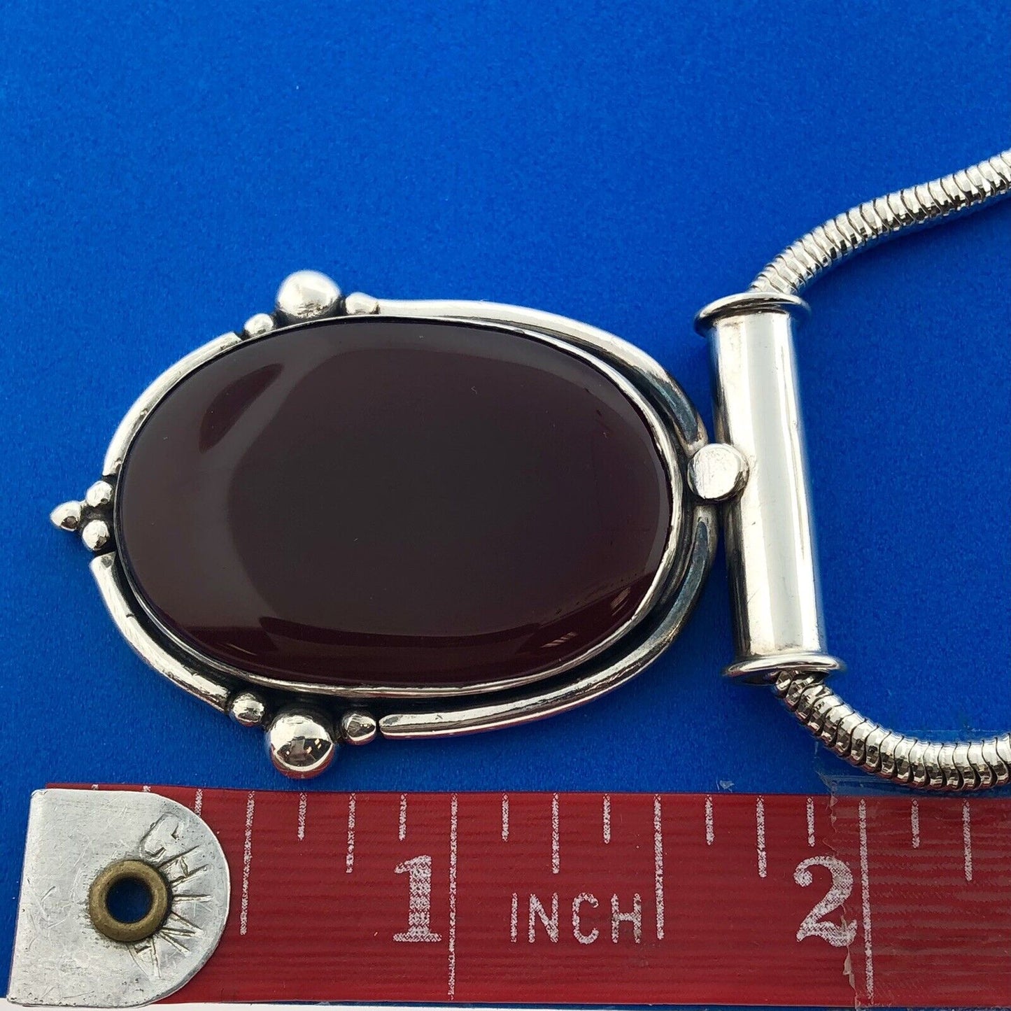Stunning Sterling Silver 925 Cabochon Carnelian 18" Snake Chain Necklace