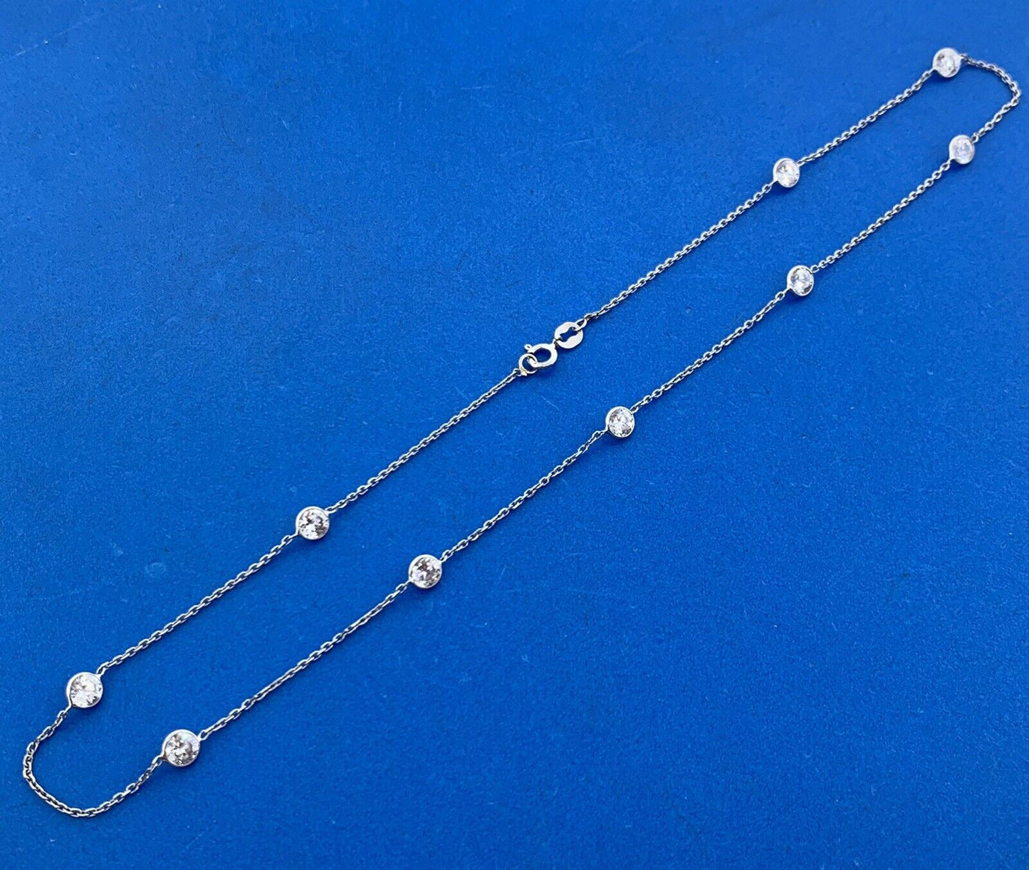 Designer 14K White Gold Round White Tourmaline Station Necklace