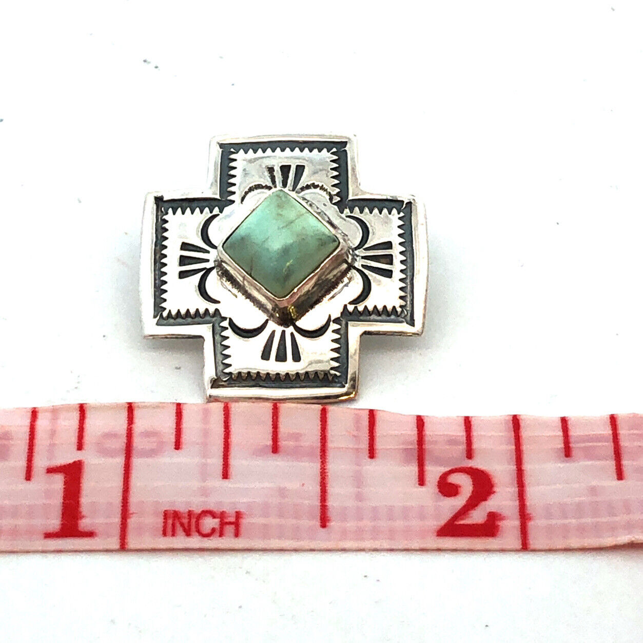 Native American 925 Sterling Silver Green Turquoise Concho Cross Clip On Earring